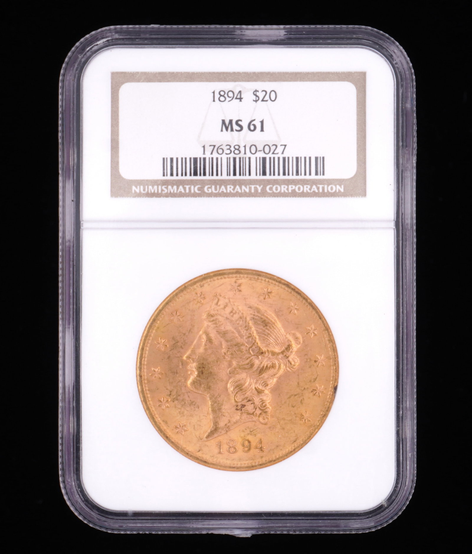 1894 Liberty $20 Gold US Coin NGC MS61: 1894 US $20 Gold coin, slabbed and graded MS61 by NGC.