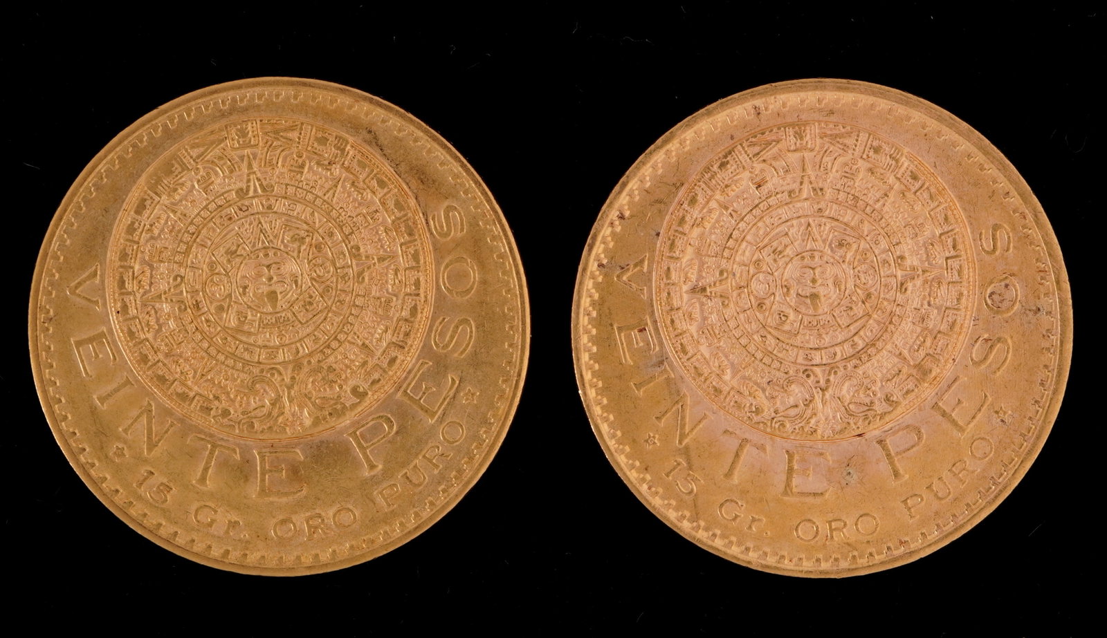 Two Mexican 20 Peso Gold Coins 1919 & 1921: Two Estados Unidos Mexicanos 20 peso gold coins, ungraded.