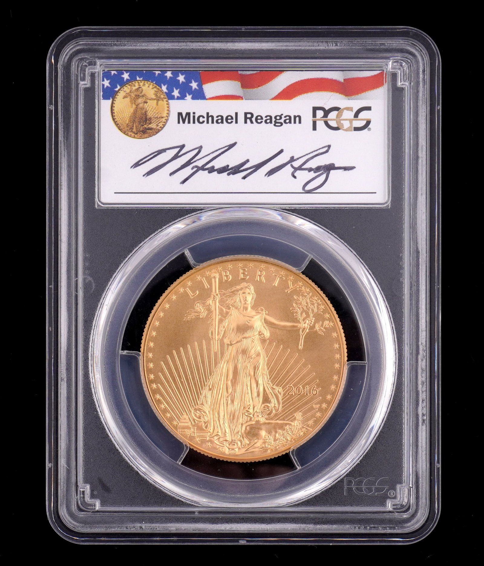 2016-W $50 Gold Eagle First Strike PCGS SP 70: 2016-W $50 Gold Eagle First Strike, slabbed and graded SP70 by PCGS.