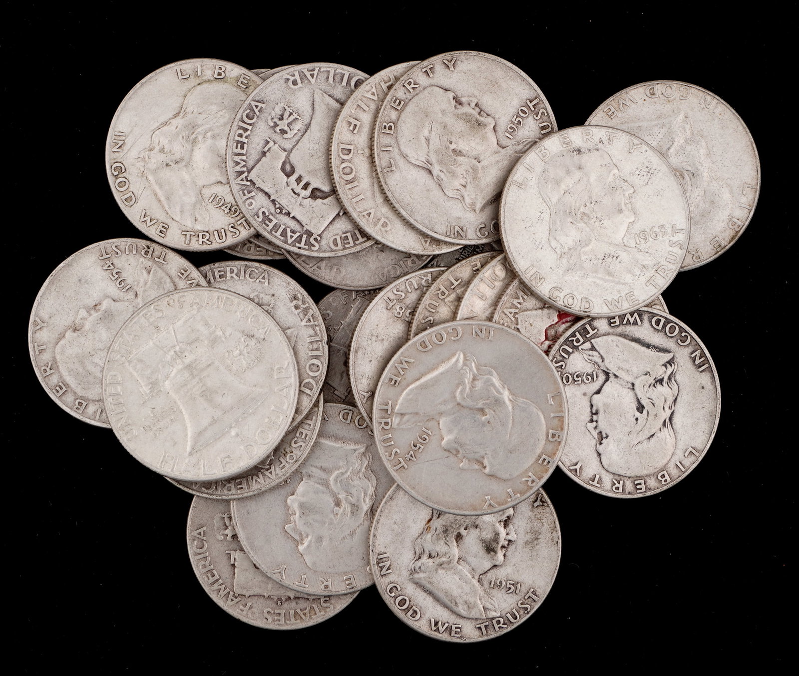 24 US Franklin Silver $.50 Cent Half Dollar Coins (1 of 5)