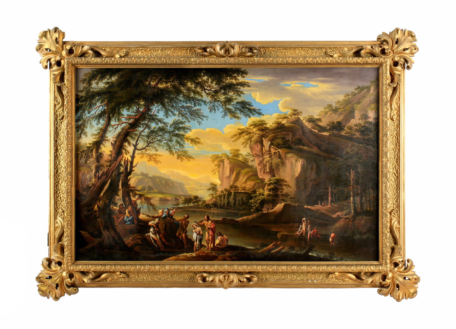 Giuseppe Gherardi after Rosa Baptism of Christ: GHERARDI, Giuseppe, (Italian, 1788-1884): "Saint John the Baptist Baptizing Christ in the River Jordan", after the original by Salvator Rosa (Italian, 1615-1673), Oil on Canvas, signed, inscribed, and