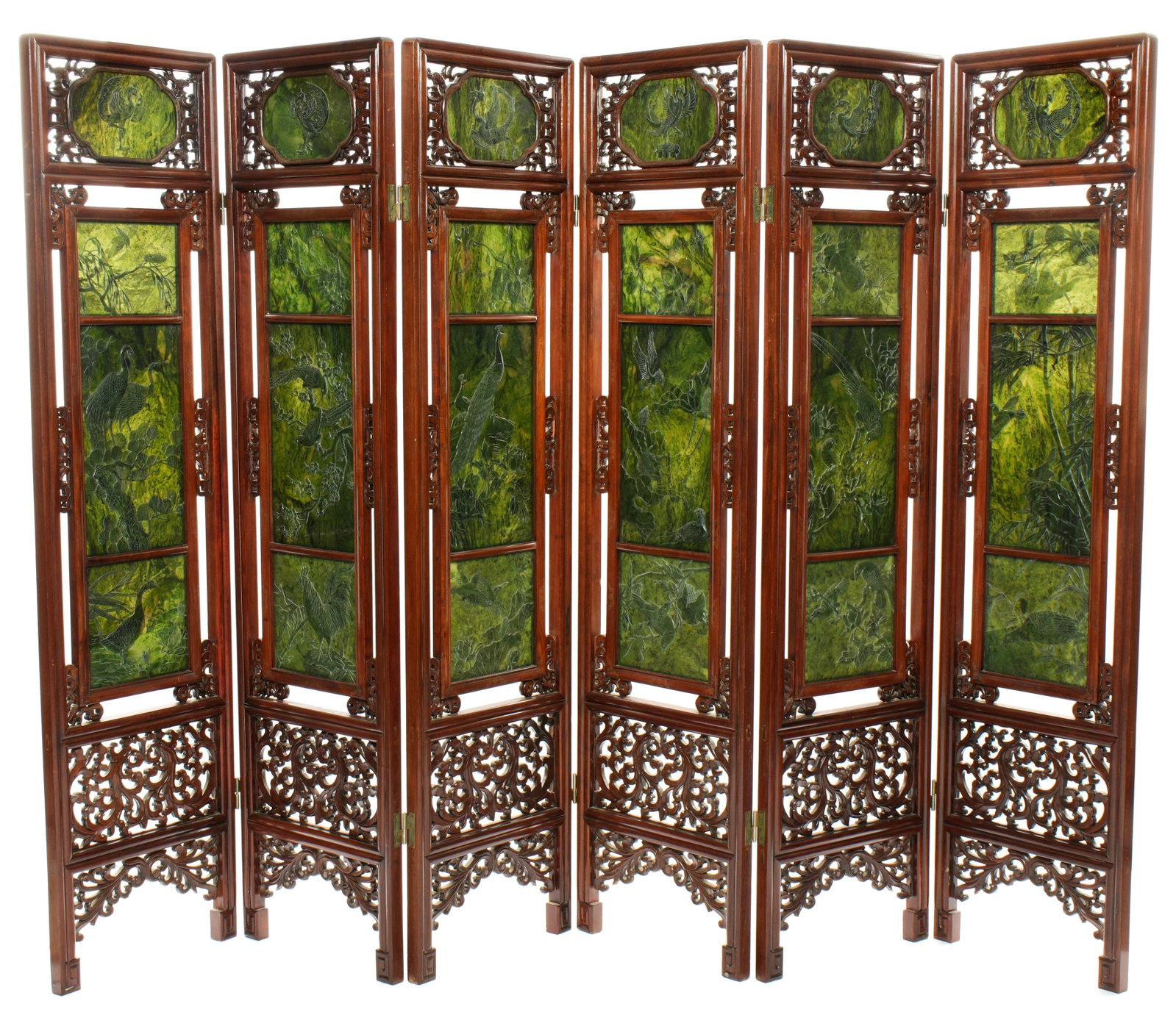 Large Chinese Spinach Jade 6 Panel Floor Screen (1 of 4)