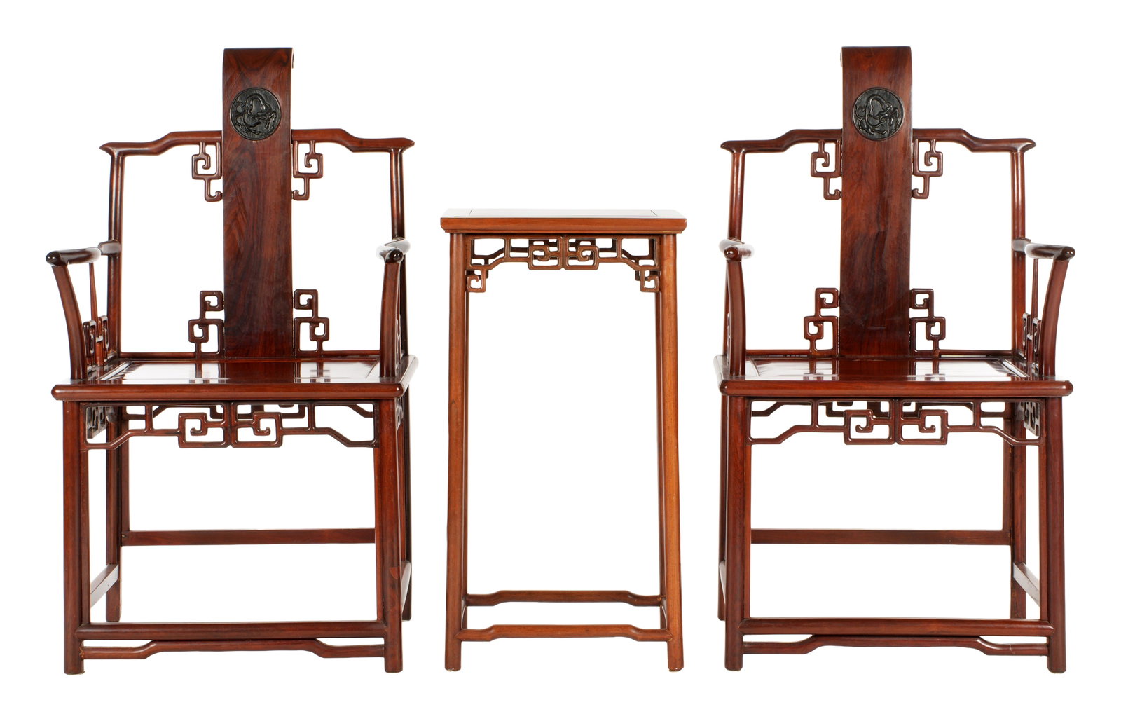 Pair Chinese Hardwood Armchairs & Side Table (1 of 1)