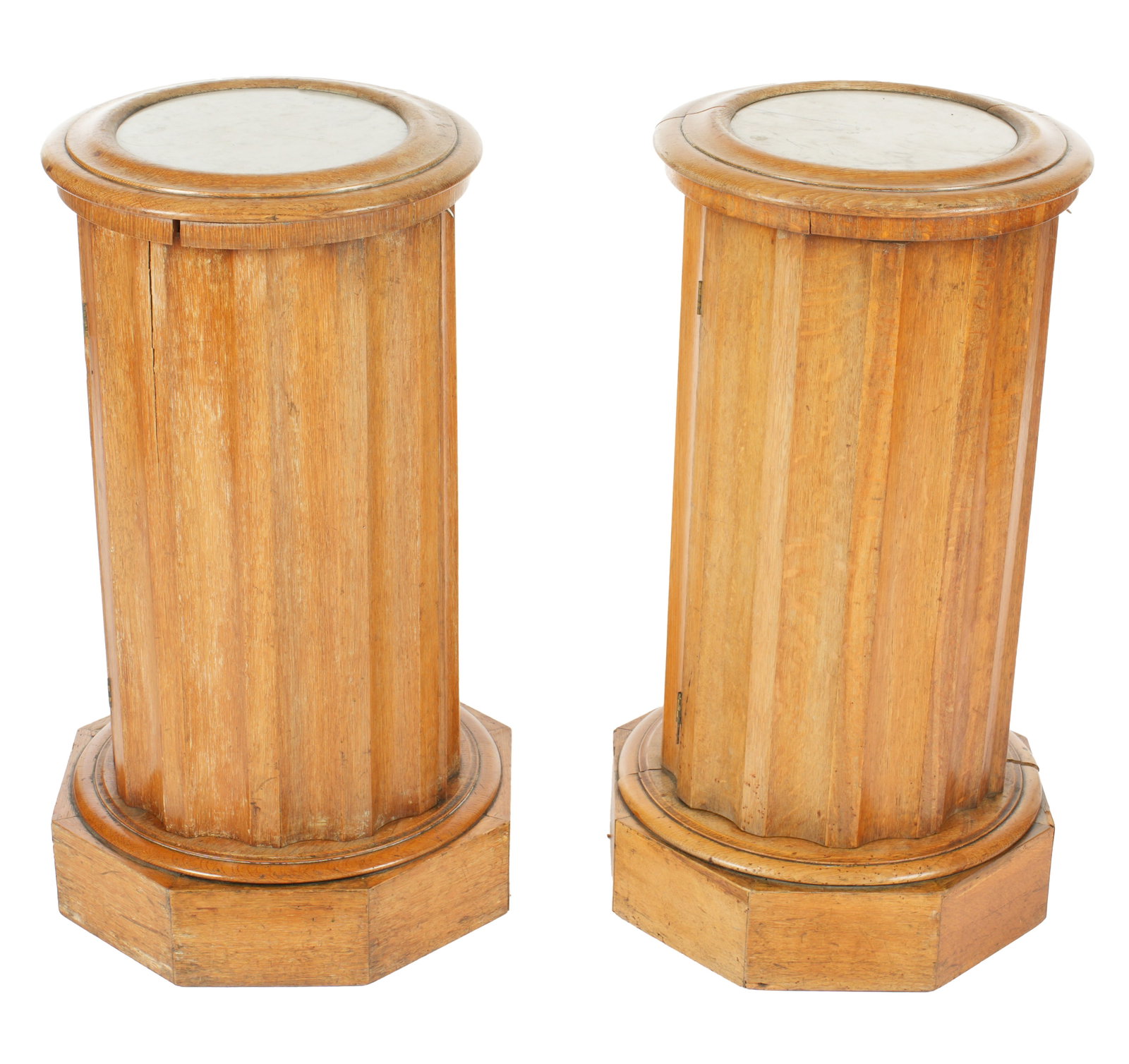 Pair English Cylinder Marble Top Bedside Commodes (1 of 7)