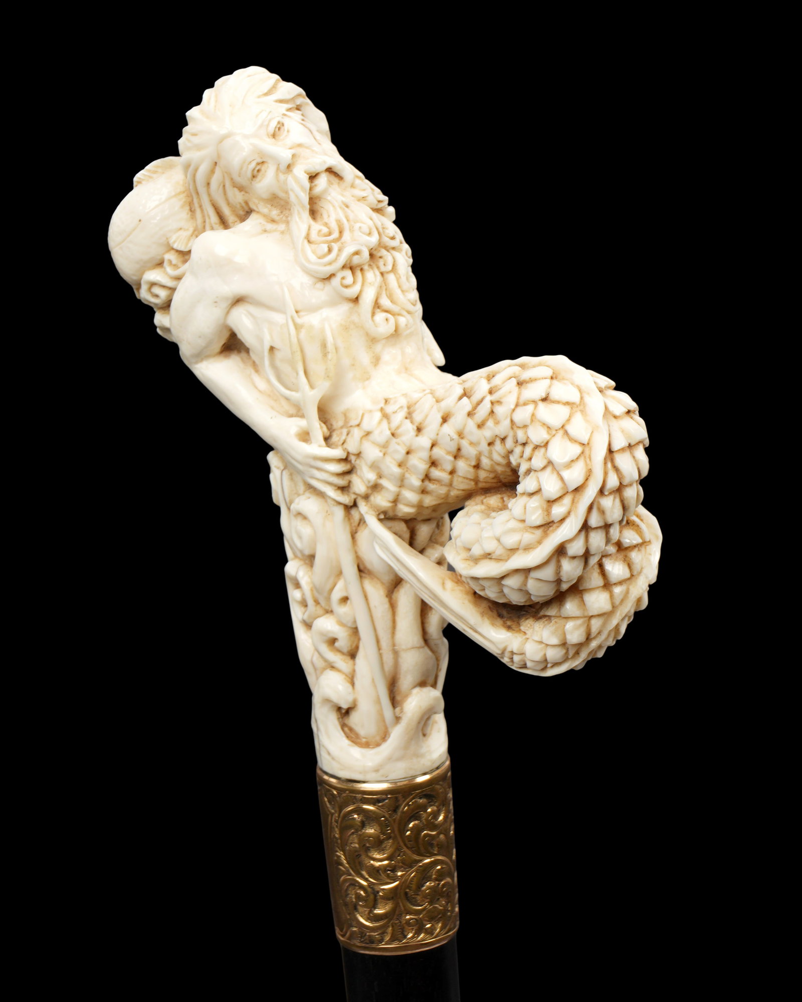 Antique Ornate Carved bone Neptune Walking Stick (1 of 10)