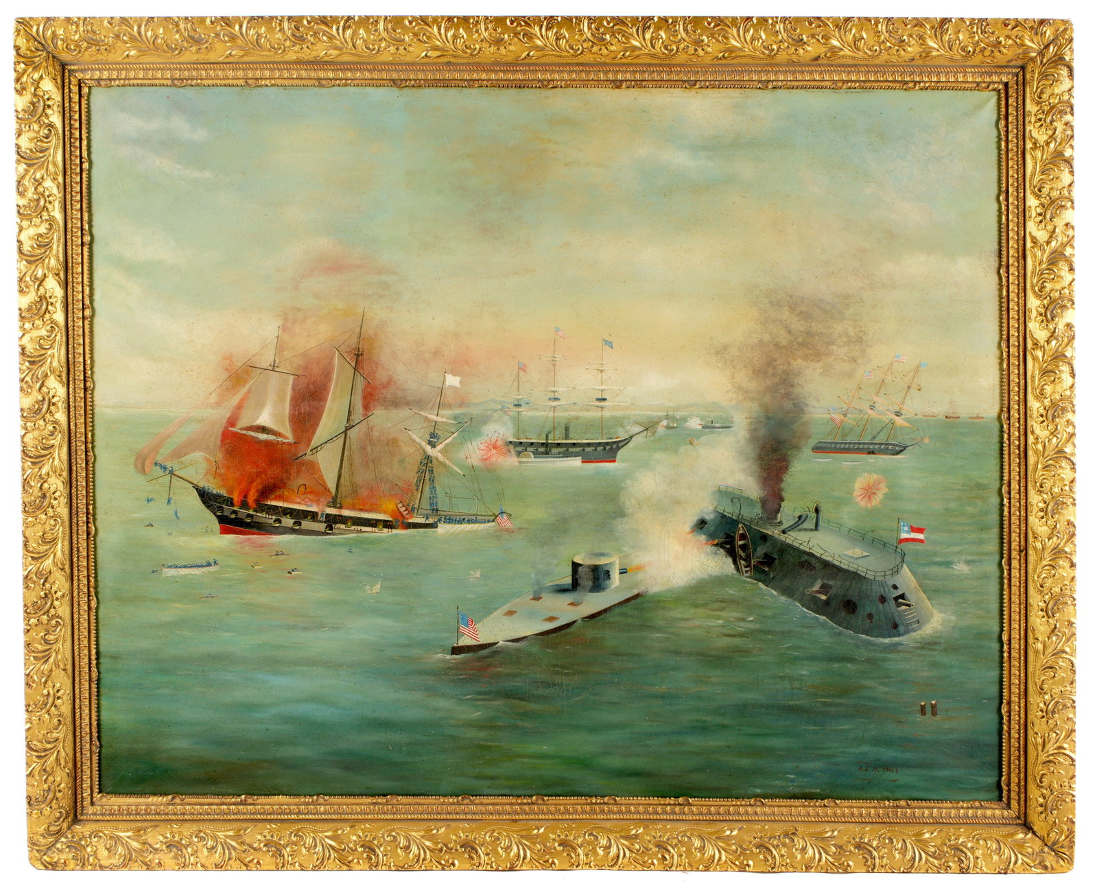 A. J. McPhee Civil War Monitor and Merrimack NAval Battle Painting (1 of 11)