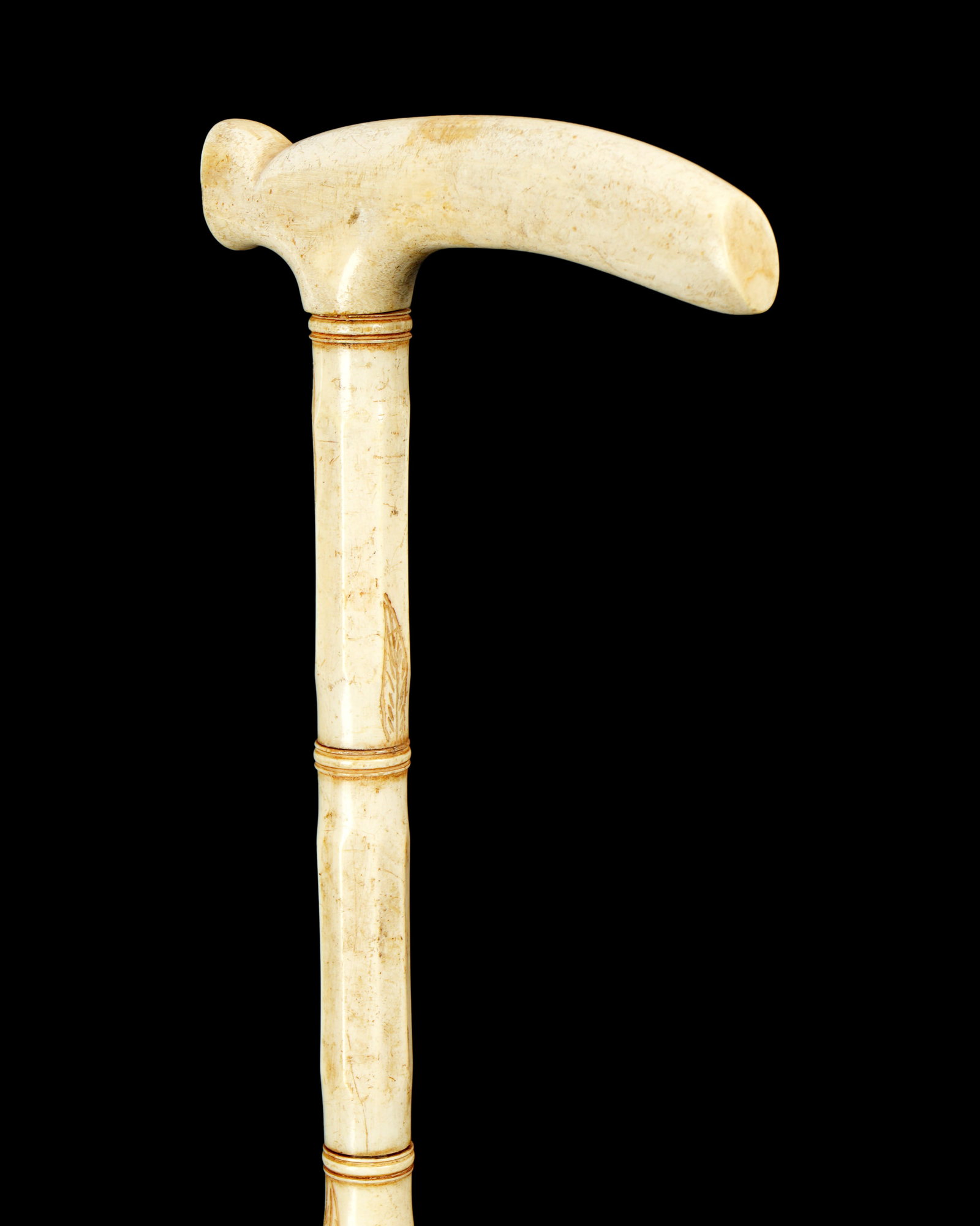 Antique Carved Bone Faux Bamboo Walking Stick (1 of 7)