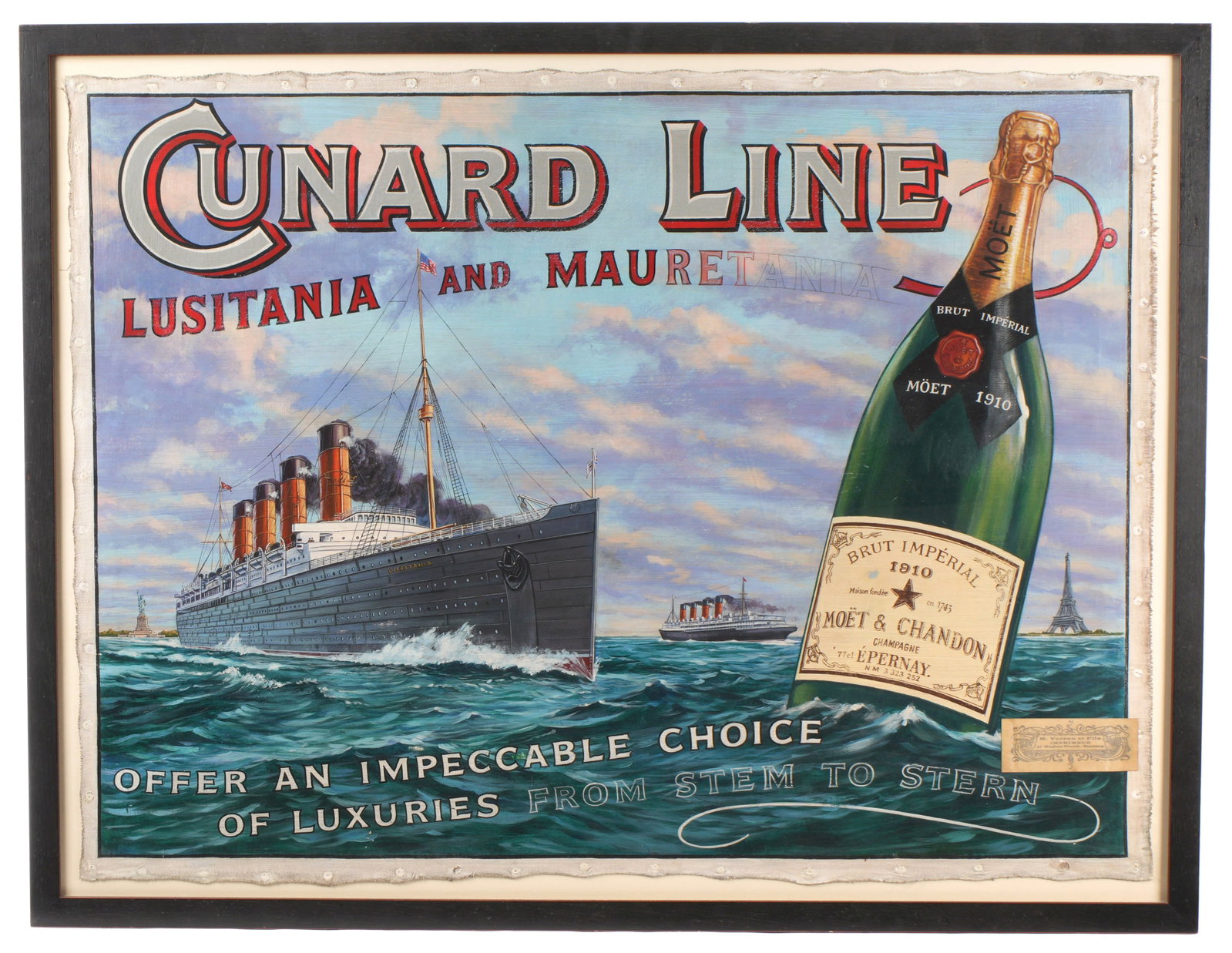 Cunard Line Moet Painted Advertising Poster: Oil on Canvas Full Description and condition coming soon.