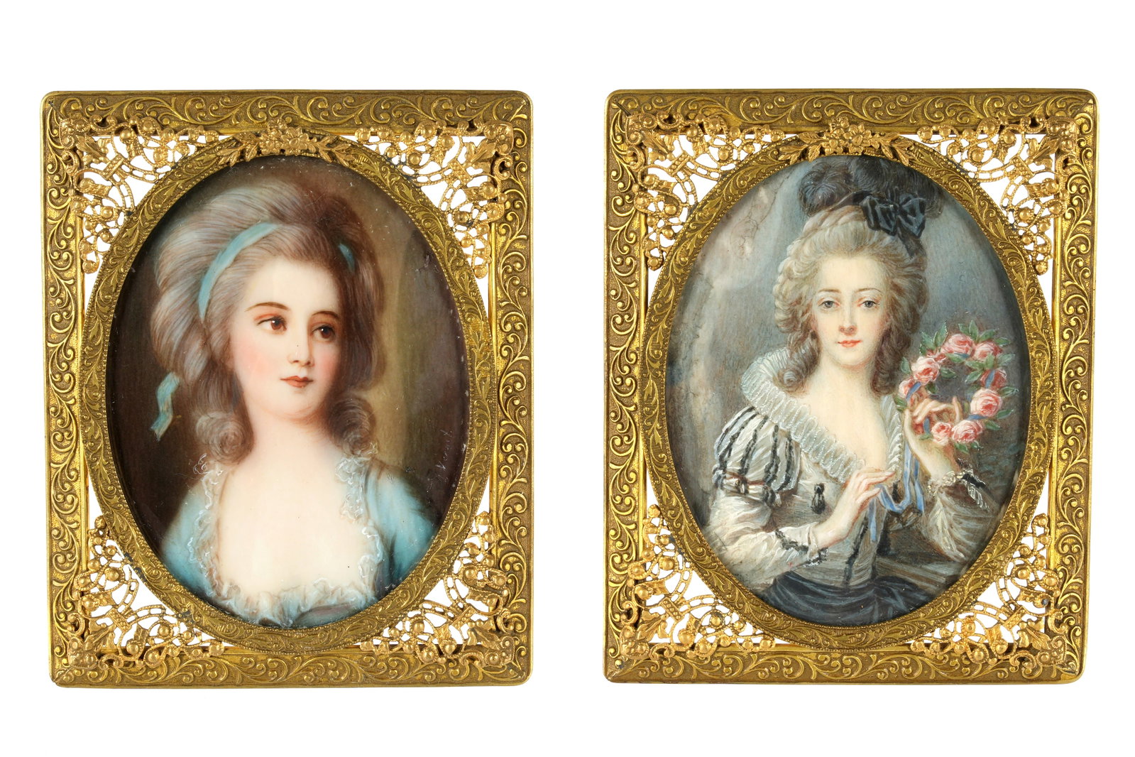 Pair French Miniature Portraits of Women (1 of 1)