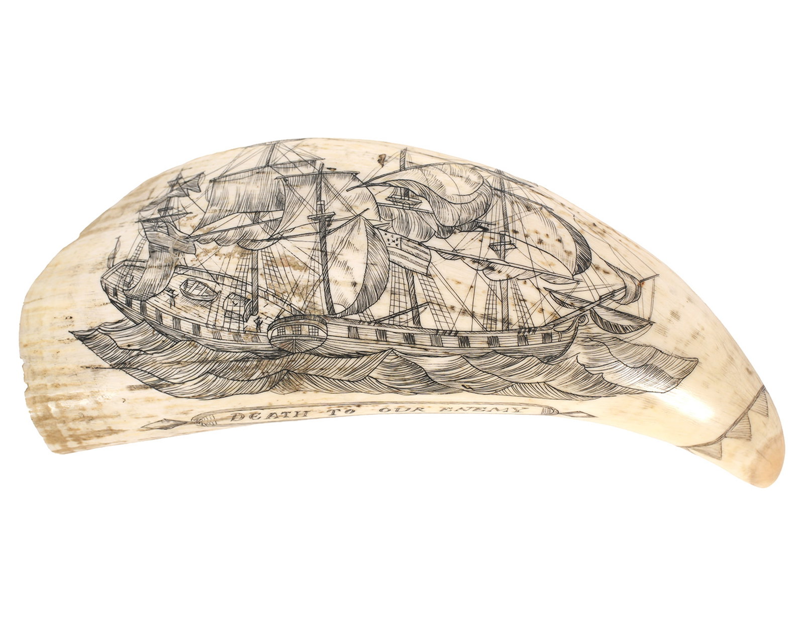 19th Century Scrimshaw Whale Tooth Death to Enemy (1 of 9)