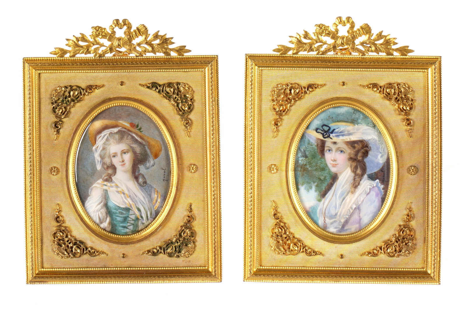 Pair French Miniature Portraits of Women (1 of 1)