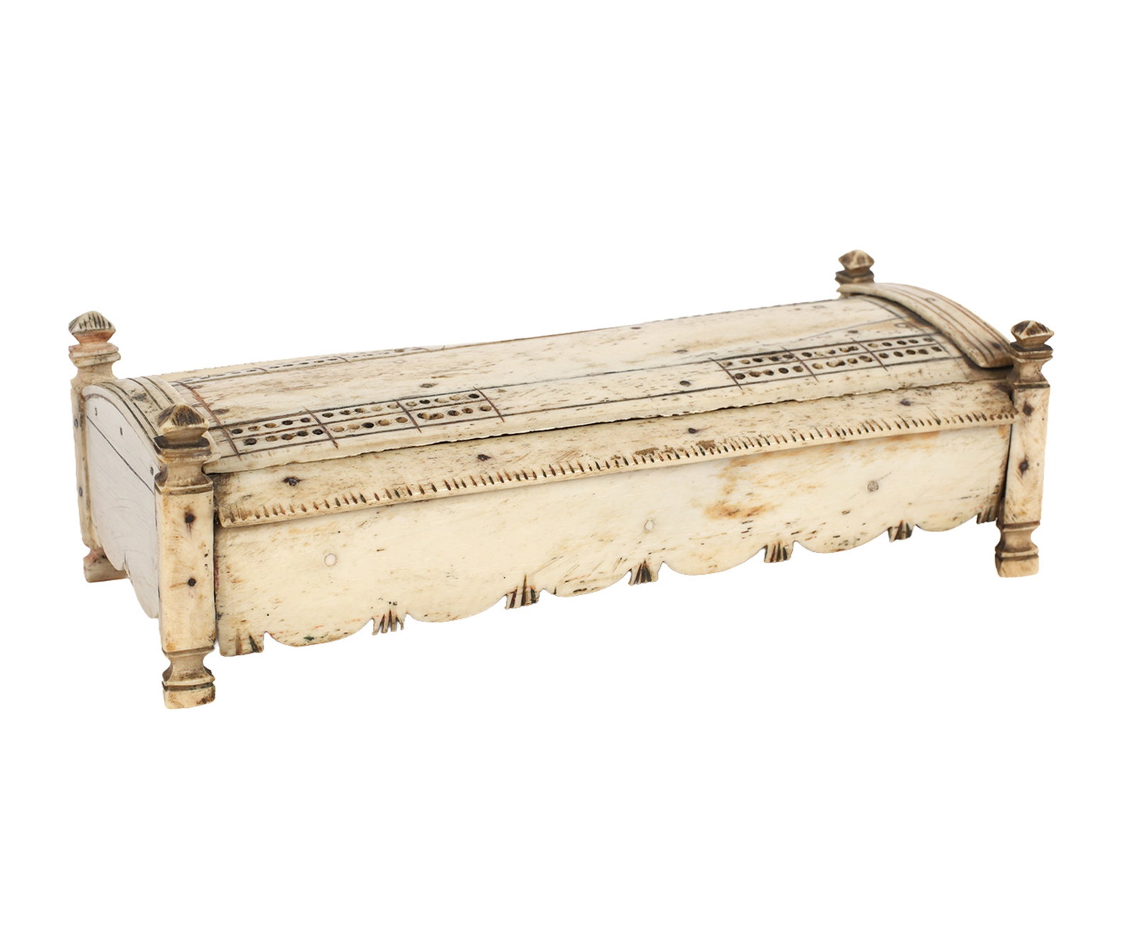 19th Century Sailor Carved Whale Bone Games Box (1 of 6)