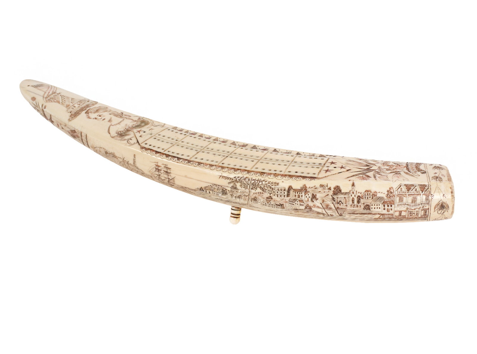 19th Century Scrimshaw Tusk Cribbage Board (1 of 8)