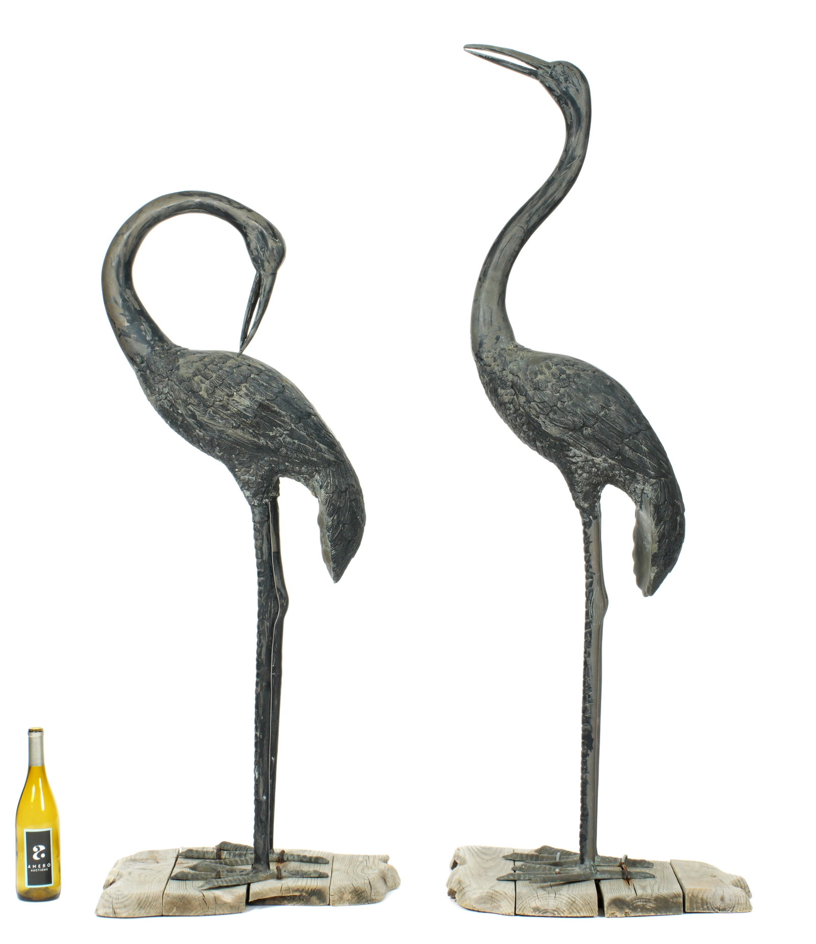 Pair Bronze Cranes - 2
