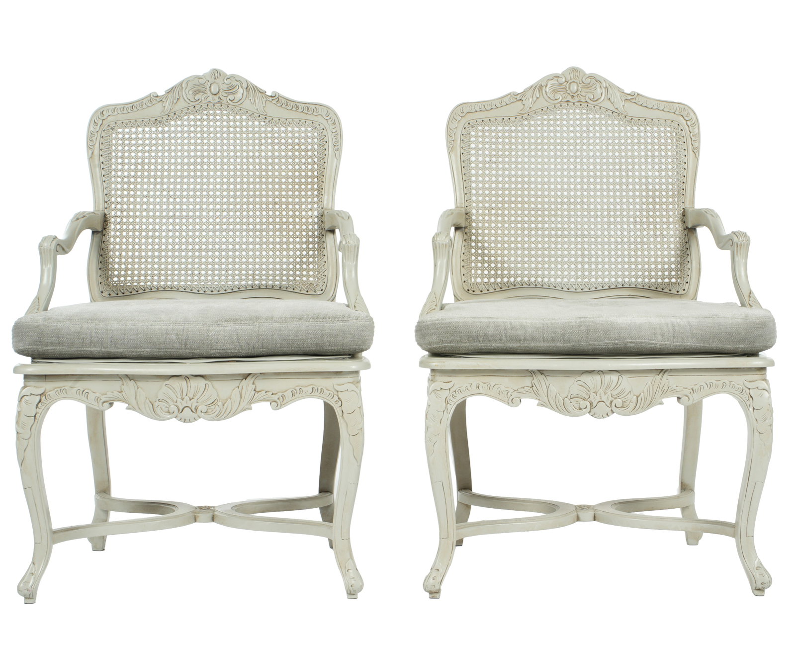 Pair French Grey Painted Fauteuil Arm Chairs (1 of 5)