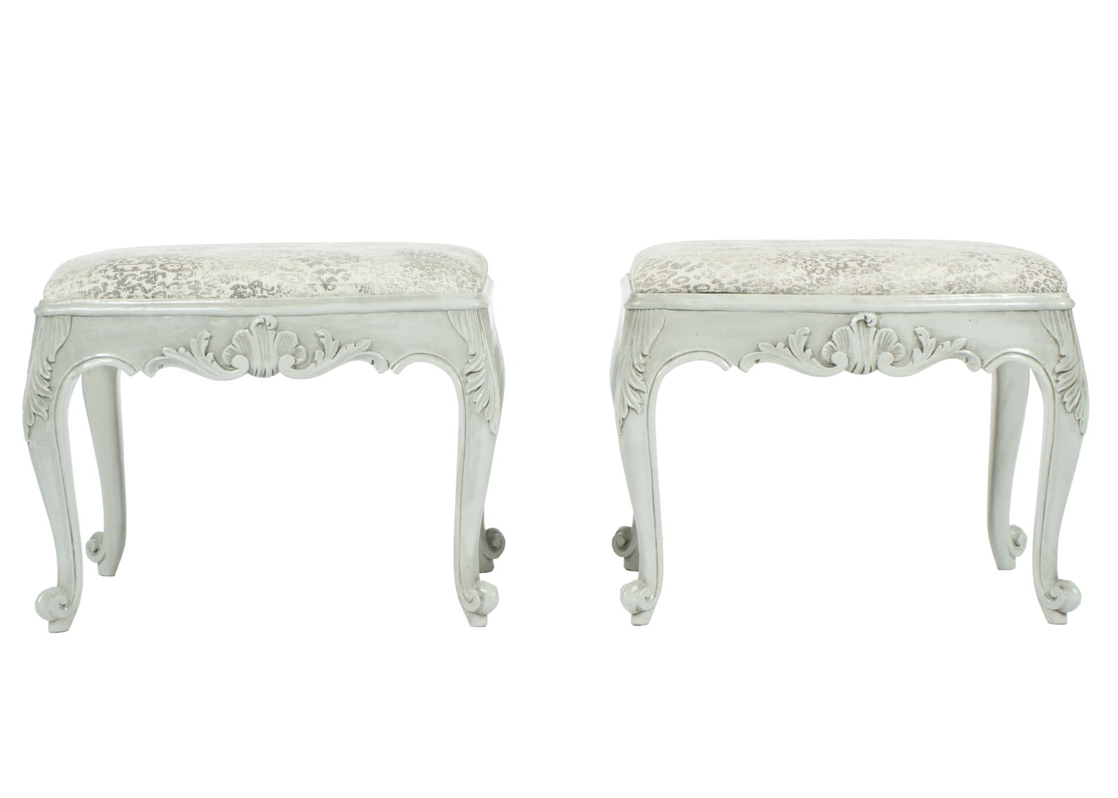 Pair French Grey Painted and Carved Foot Stools (1 of 5)
