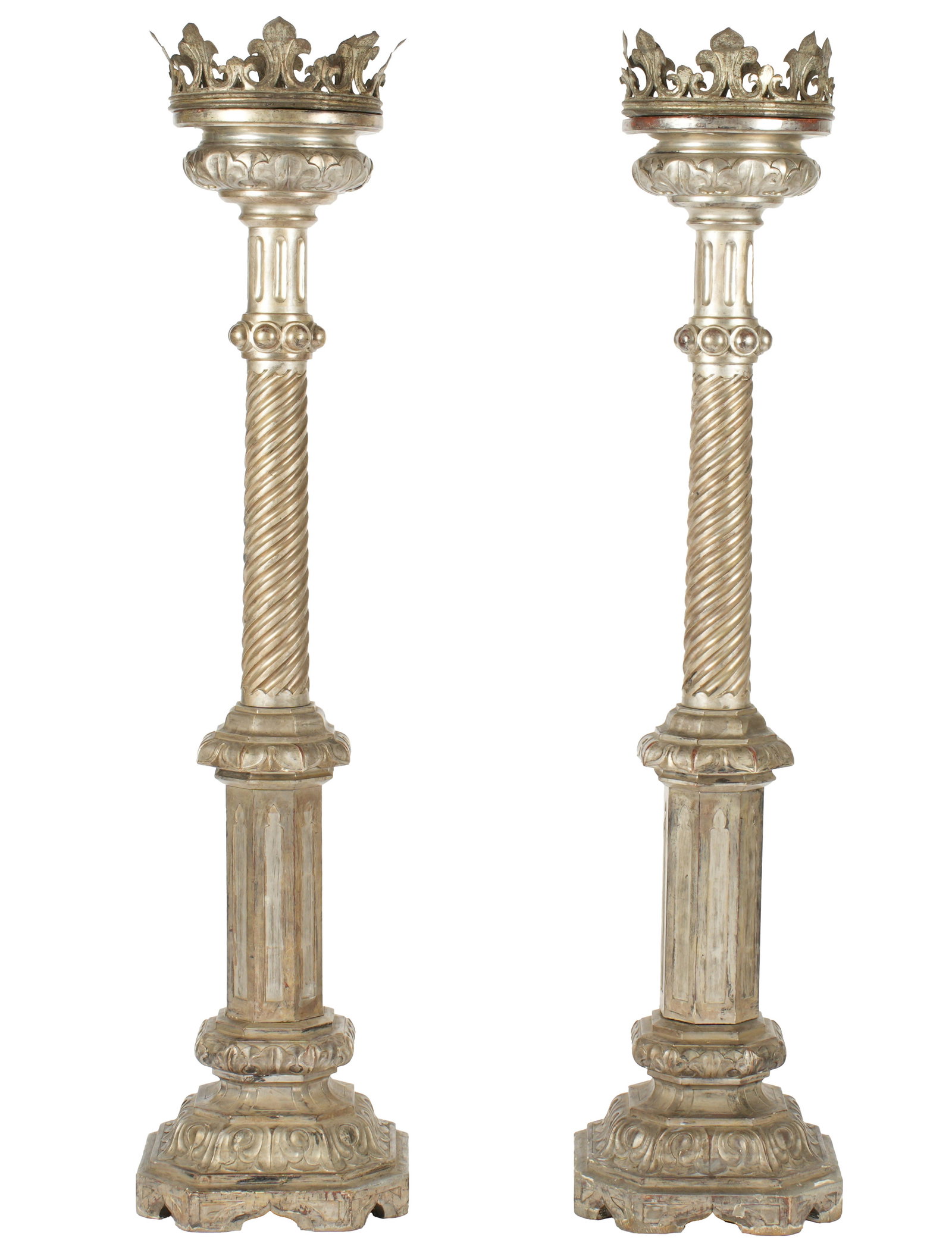 Pr 19th C. Continental Carved Silver Gilt Prickets (1 of 7)