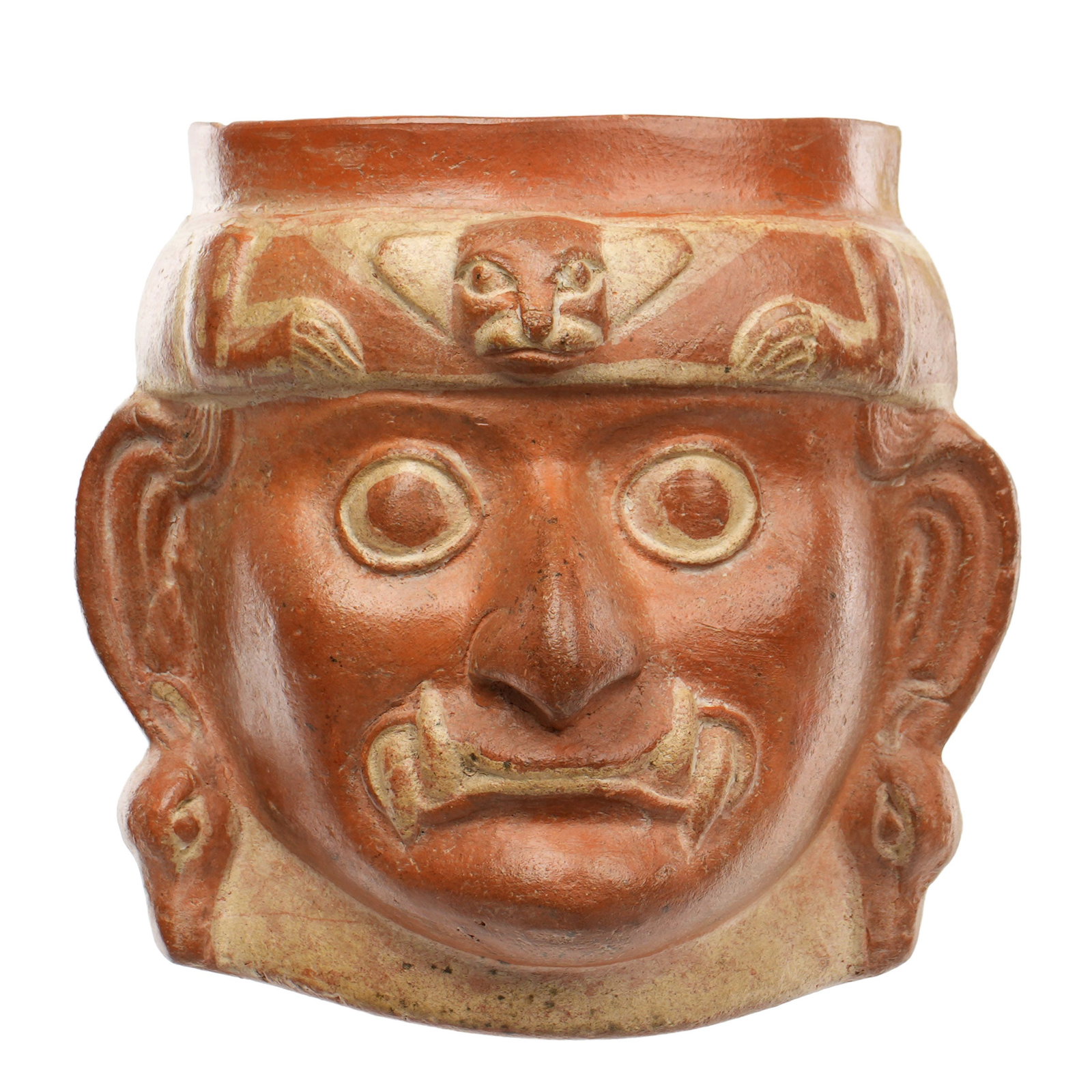 Moche Fanged Deity Cup: Full Description and condition coming soon.