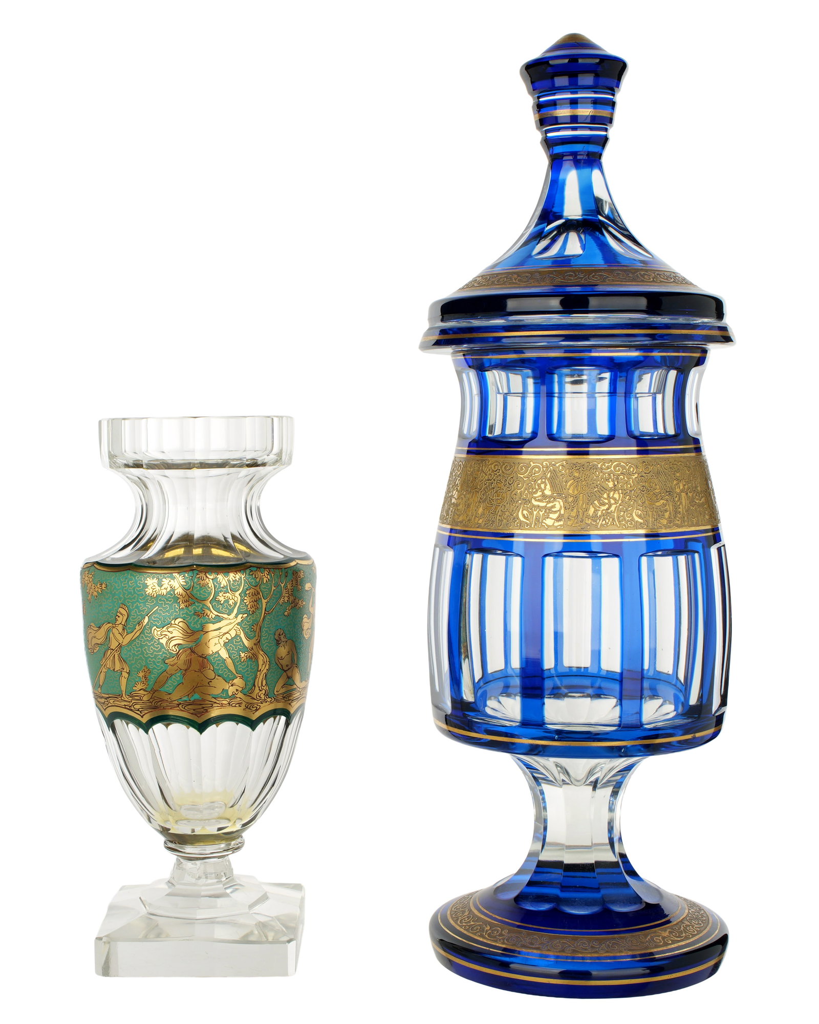 Moser Vase with Lidded Blue Compote: Full Description and condition coming soon.