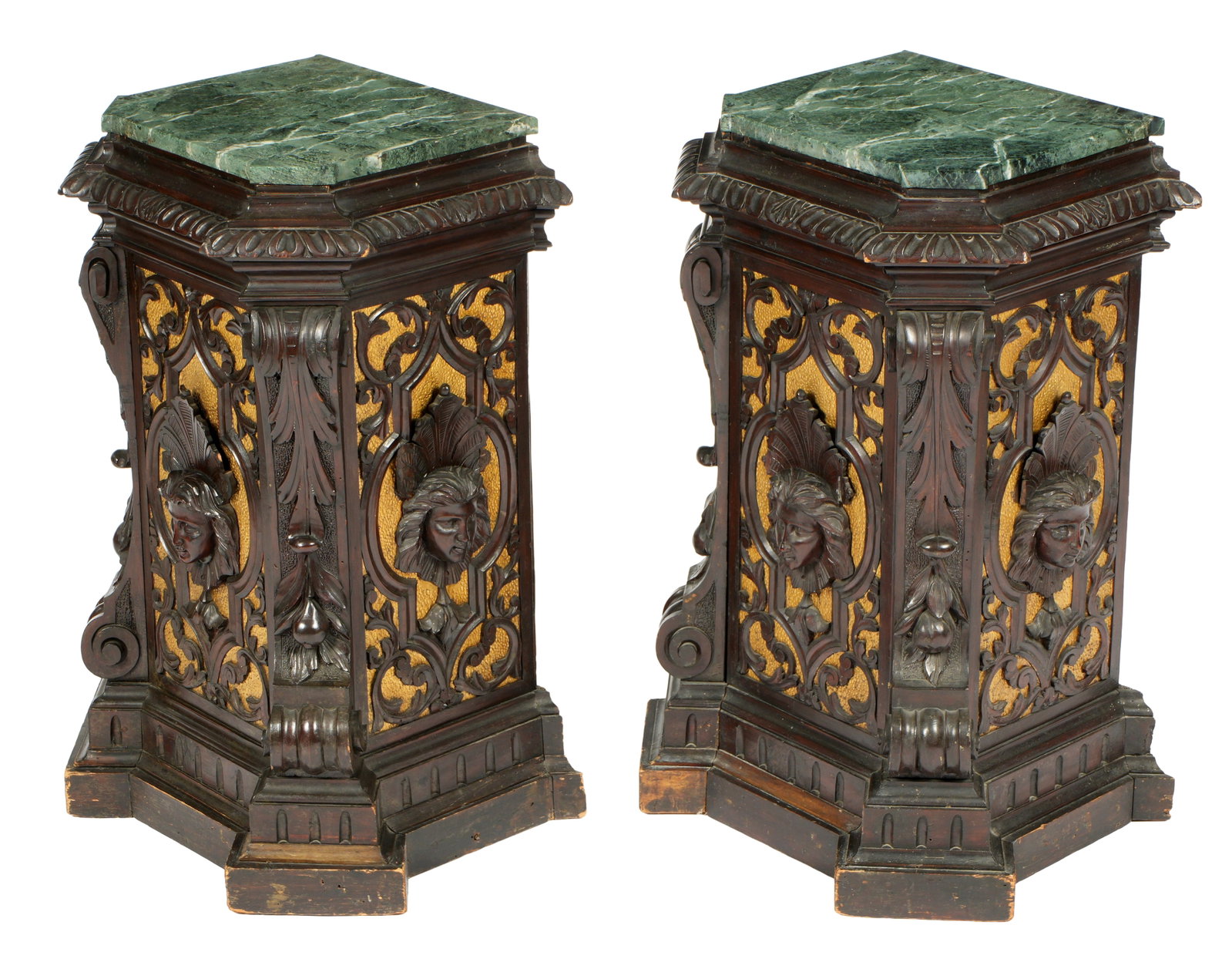 Pair Ornate Victorian Carved Marble Top Pedestals (1 of 8)