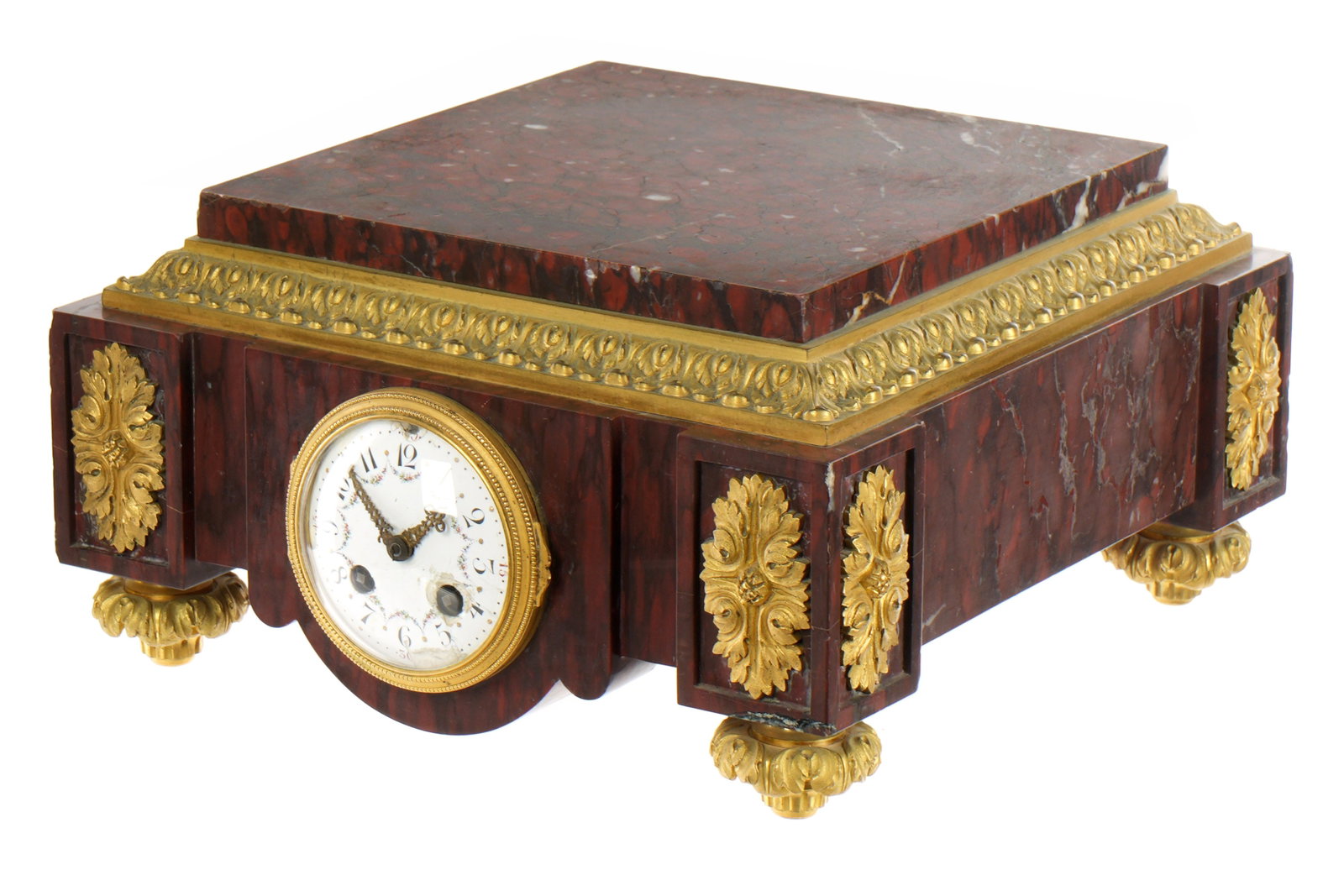 French Rouge Marble & Gilt Bronze Pedestal Clock (1 of 9)