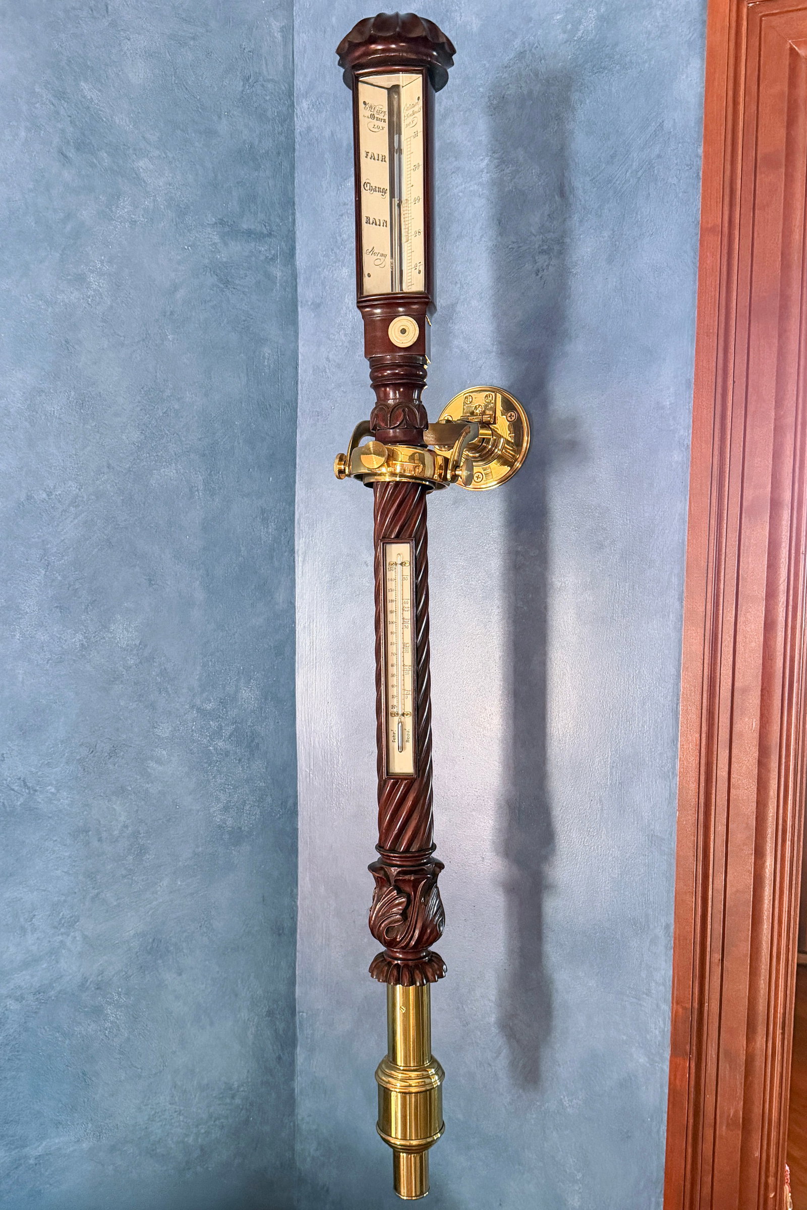 19th Century C. W. Dixey Gimbaled Mahogany Stick Barometer (1 of 9)