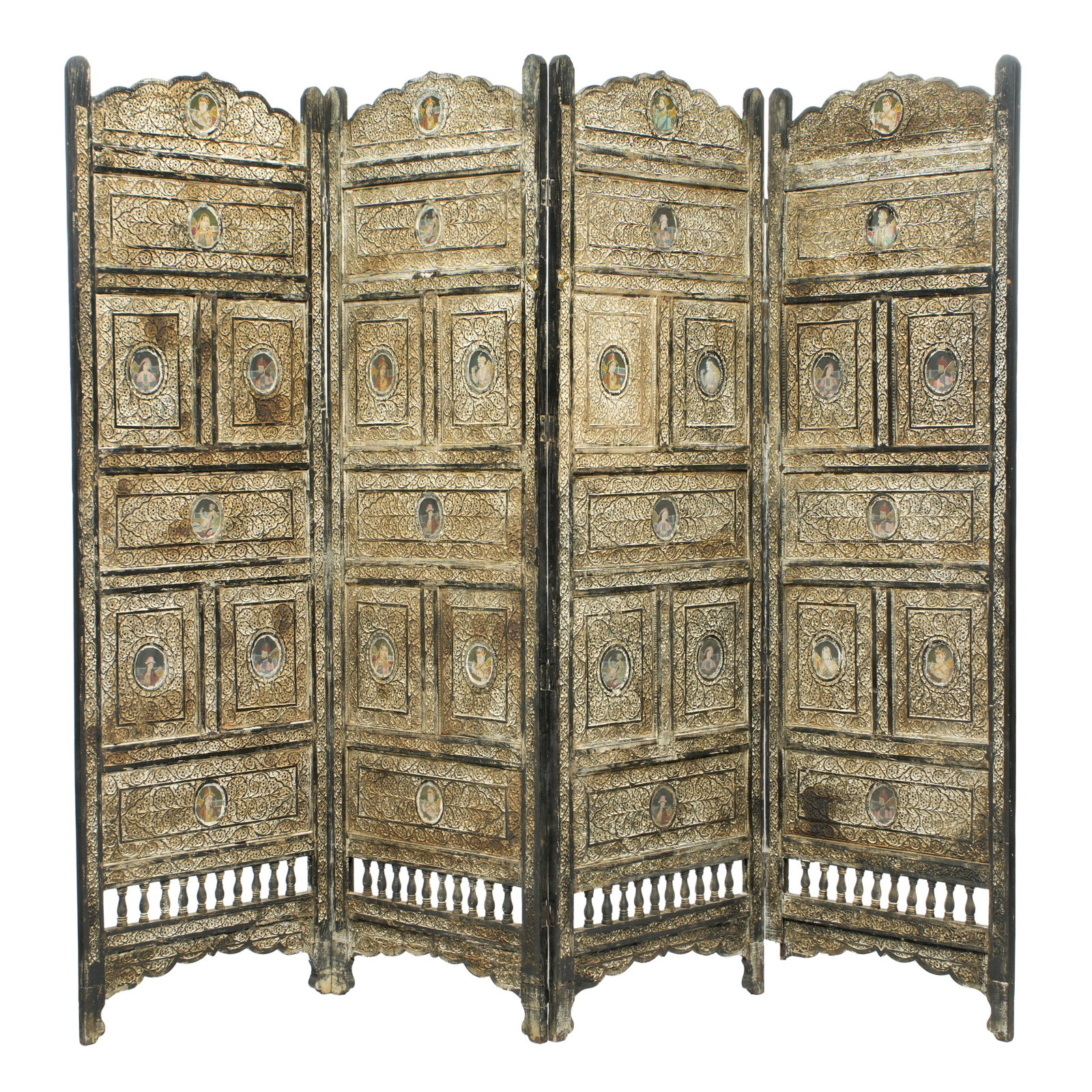 Anglo Indian Carved Painted Portrait Floor Screen (1 of 2)