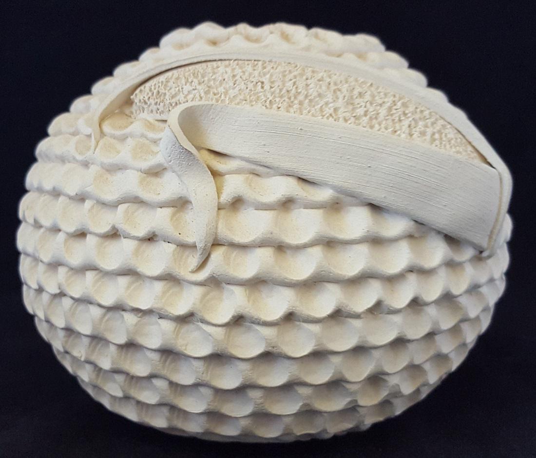 acoma pottery jar: 1970s stippled corn design signed J.H. Shutiva 4"x5"