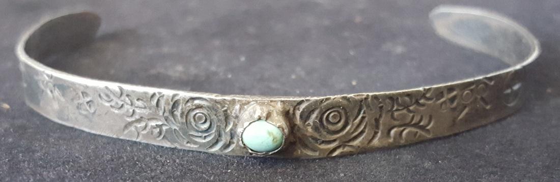 navajo bracelet: 1940s 50s sterling silver stamped design 4.75"x.25"x1.75"