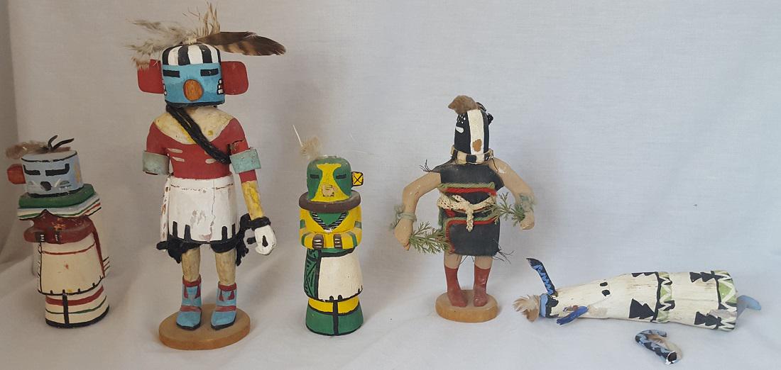 collection of hopi kachinas: 1960s 70s all have damage and missing parts tallest kachina 9.5" tall