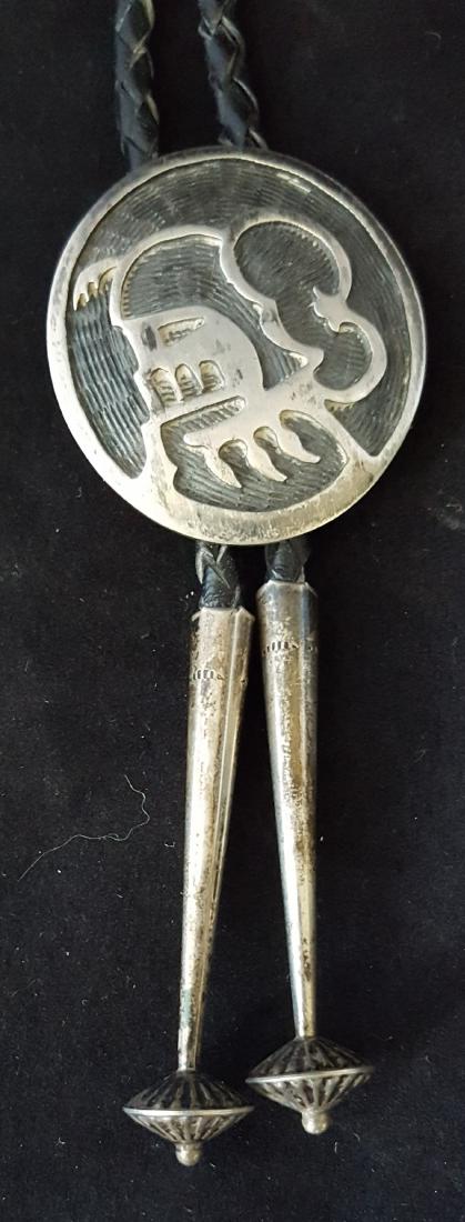 hopi bolo: 1970s 80s sterling silver shadow box design signed LC pendant 1.75"x1.5"