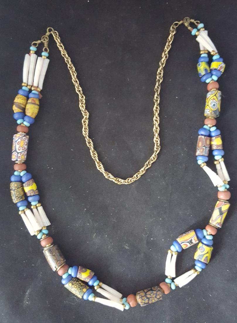 necklace: 1960s 70s trade beads and shells 24" long