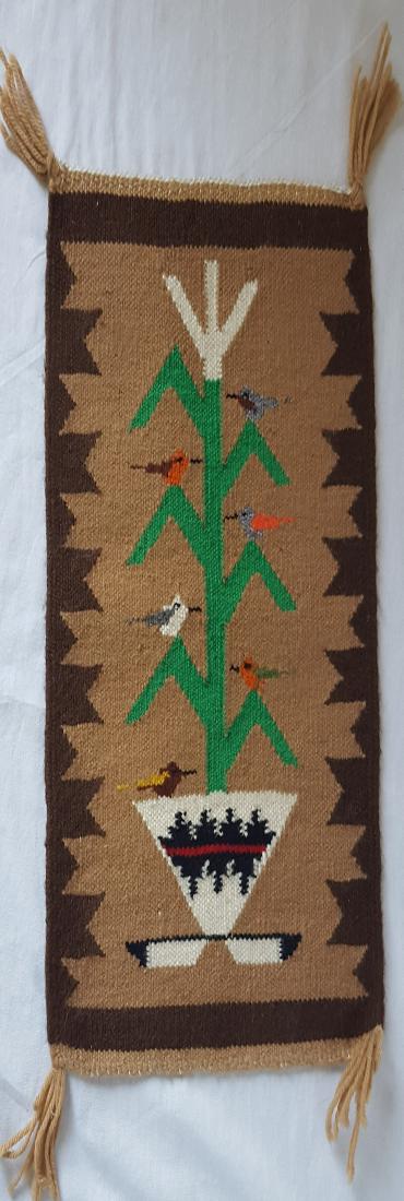 navajo textile: 1970s 80s hand woven tree of life pictorical 15"x13"