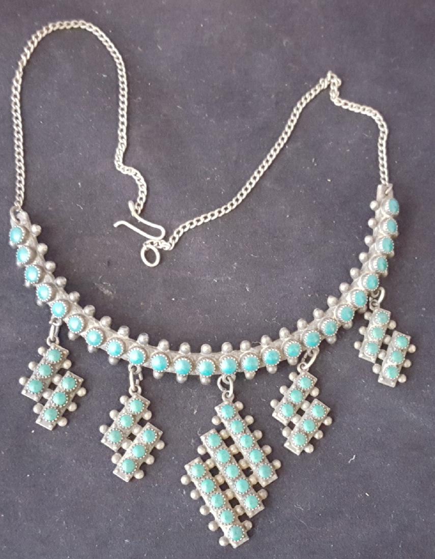 navajo choker: 1940s 50s sterling silver and reconstitued turquoise 14"long
