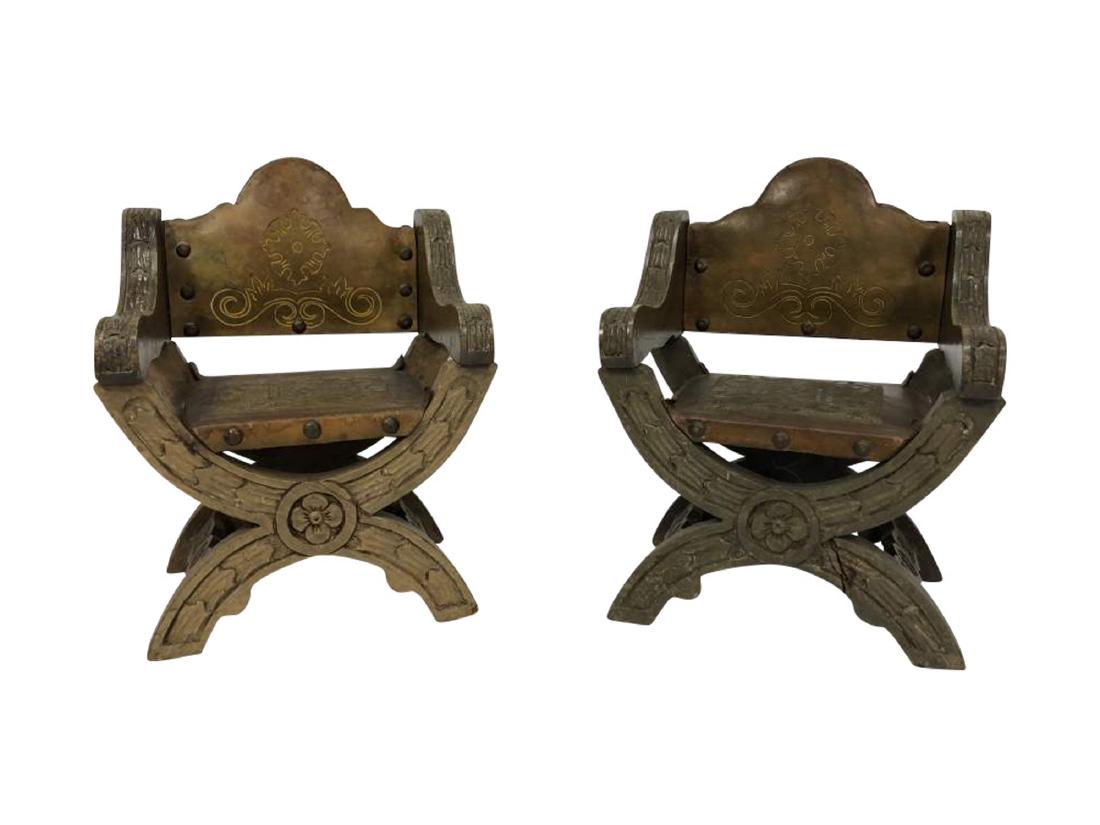 Pair of Tooled and Embossed Miniature Arm Chairs (1 of 8)