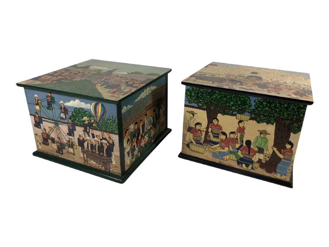 Pair of Painted Comalapa Festive Boxes, Guatemala (1 of 10)