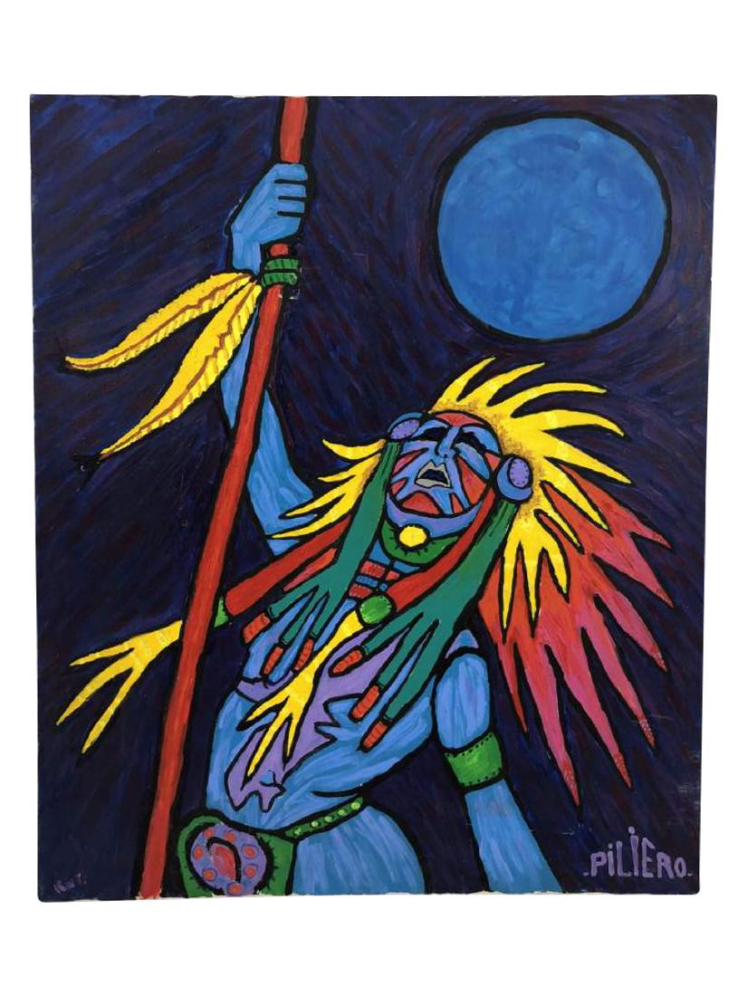 Oil on Canvas, Nicholas Piliero (American): A warrior with a staff. Oil on canvas, signed lower right, reverse and dated 1991. 30"x30"6