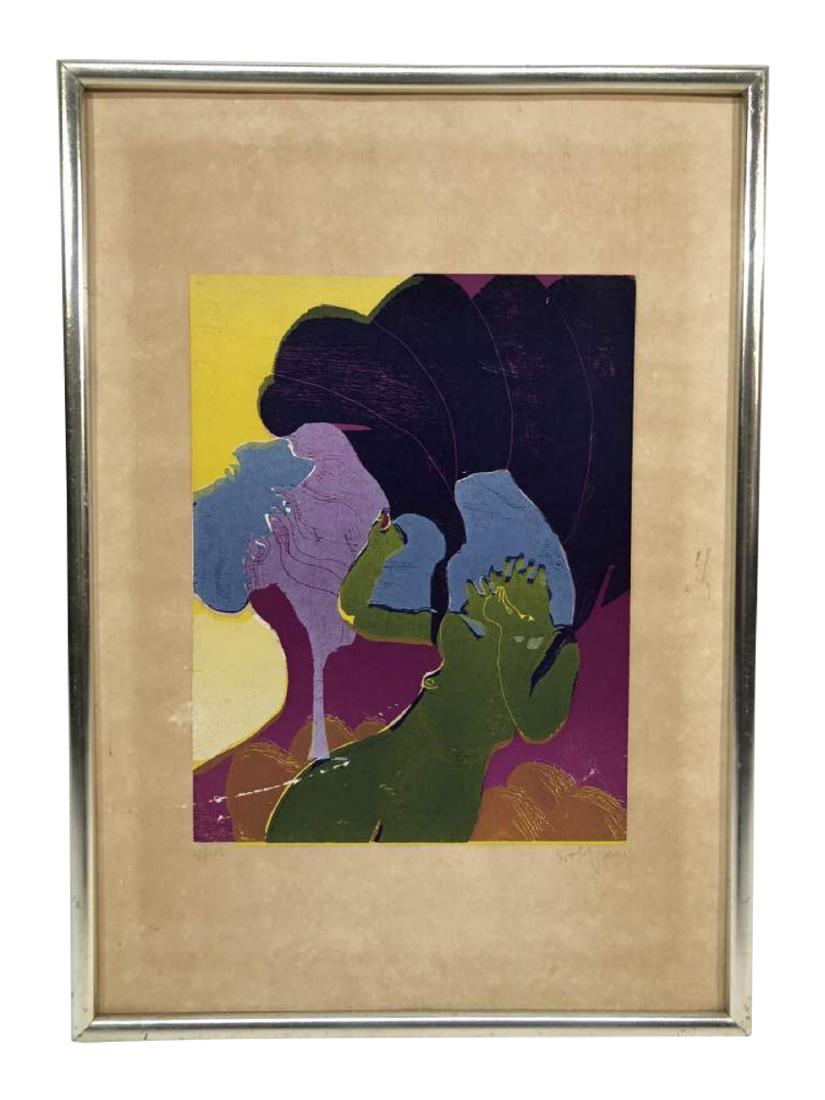 Signed and Numbered Print: Abstract depiction of a psychedelic scene. Signed and numbered at the bottom. 17"x23"