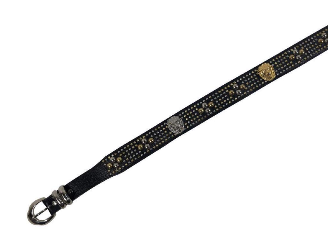 Hand-Made Italian Leather Belt, Black With Gold And Sil (1 of 5)