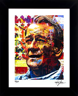 John Wayne - Faded Glory Mark Lewis Signed LE Cy Young Ancestor: Custom framed display measures 27" x 22" in size with a matte black solid wood frame. This Print has been hand-signed by the artist, Mark Lewis and includes a personal inscription reading, "Best wishe