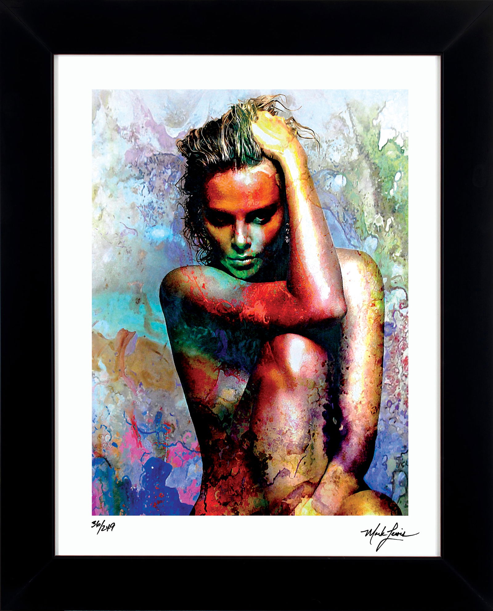 Mark Lewis – Signed Limited Edition Abstract Artwork on Fine Art Paper: Signed limited edition abstract artwork by Mark Lewis. This work is part of a numbered limited edition and is hand-signed by the artist. Custom framed display measures 27" x 22" in size with a matte b