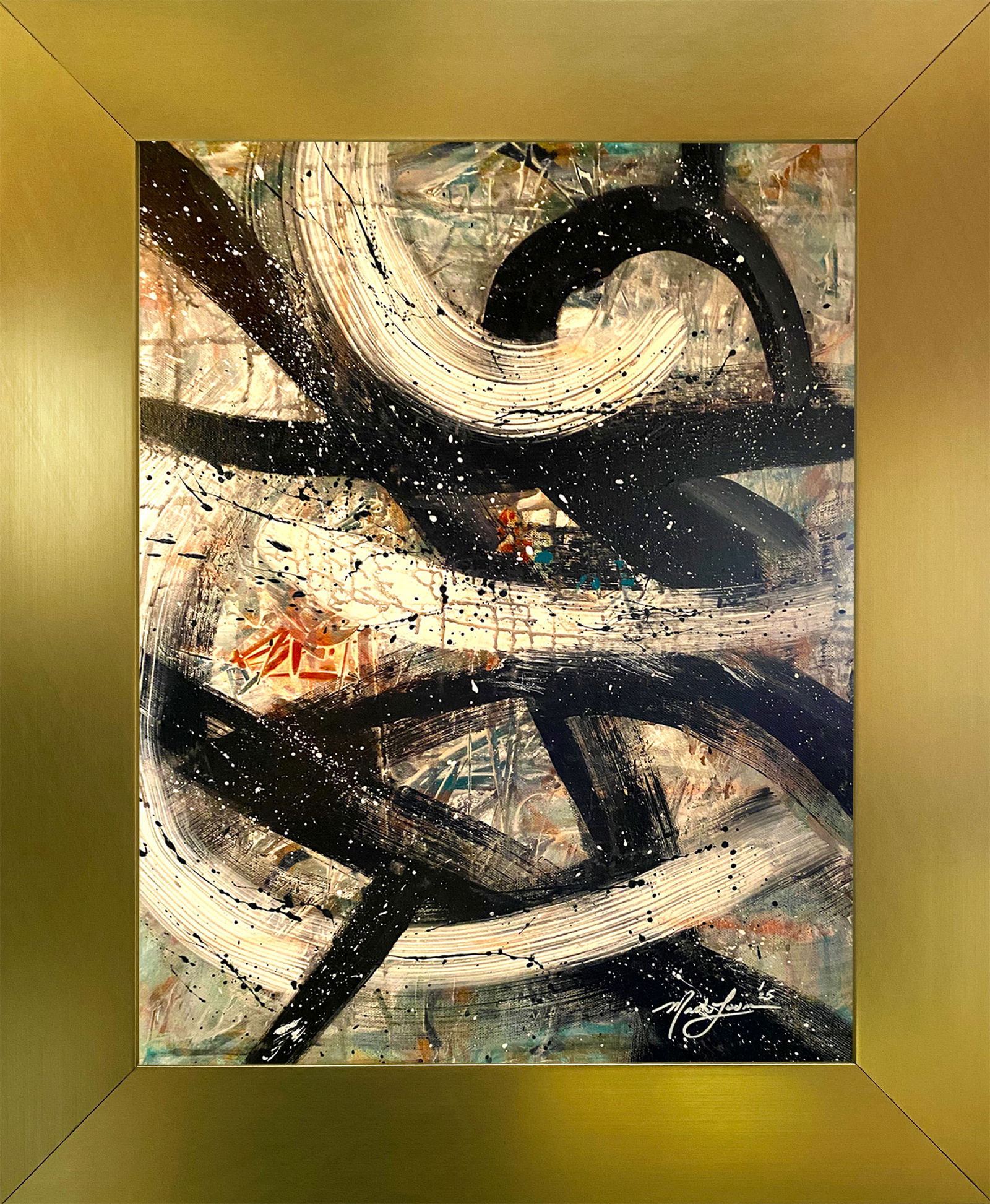 Mark Lewis – Original Abstract Painting on Canvas, Hand-Signed: Original abstract painting by Mark Lewis. This is a one-of-a-kind original work, hand-signed by the artist and accompanied by a certificate of authenticity. 026-25 Contemporary original abstract paint