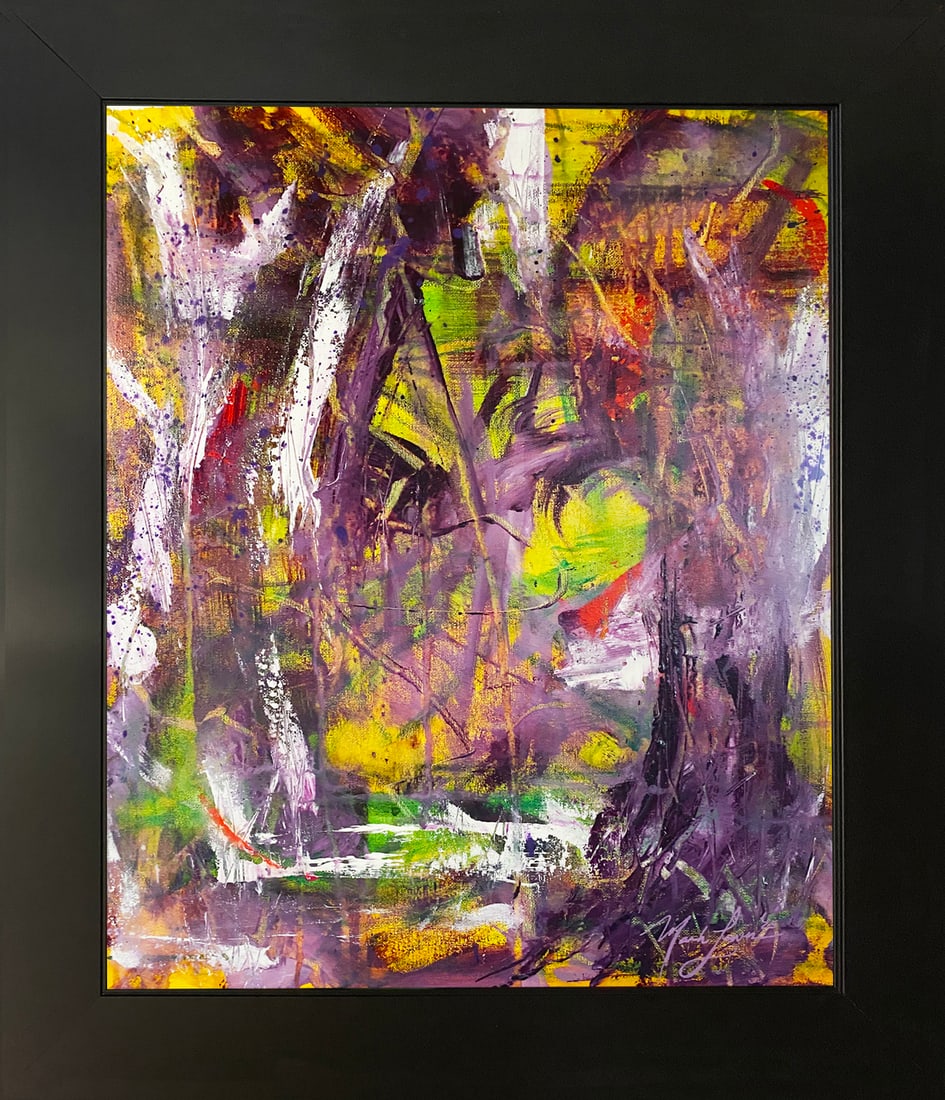 Mark Lewis – Original Abstract Painting on Canvas, Hand-Signed: Original abstract painting by Mark Lewis. This is a one-of-a-kind original work, hand-signed by the artist and accompanied by a certificate of authenticity. 027-25 Contemporary original abstract paint