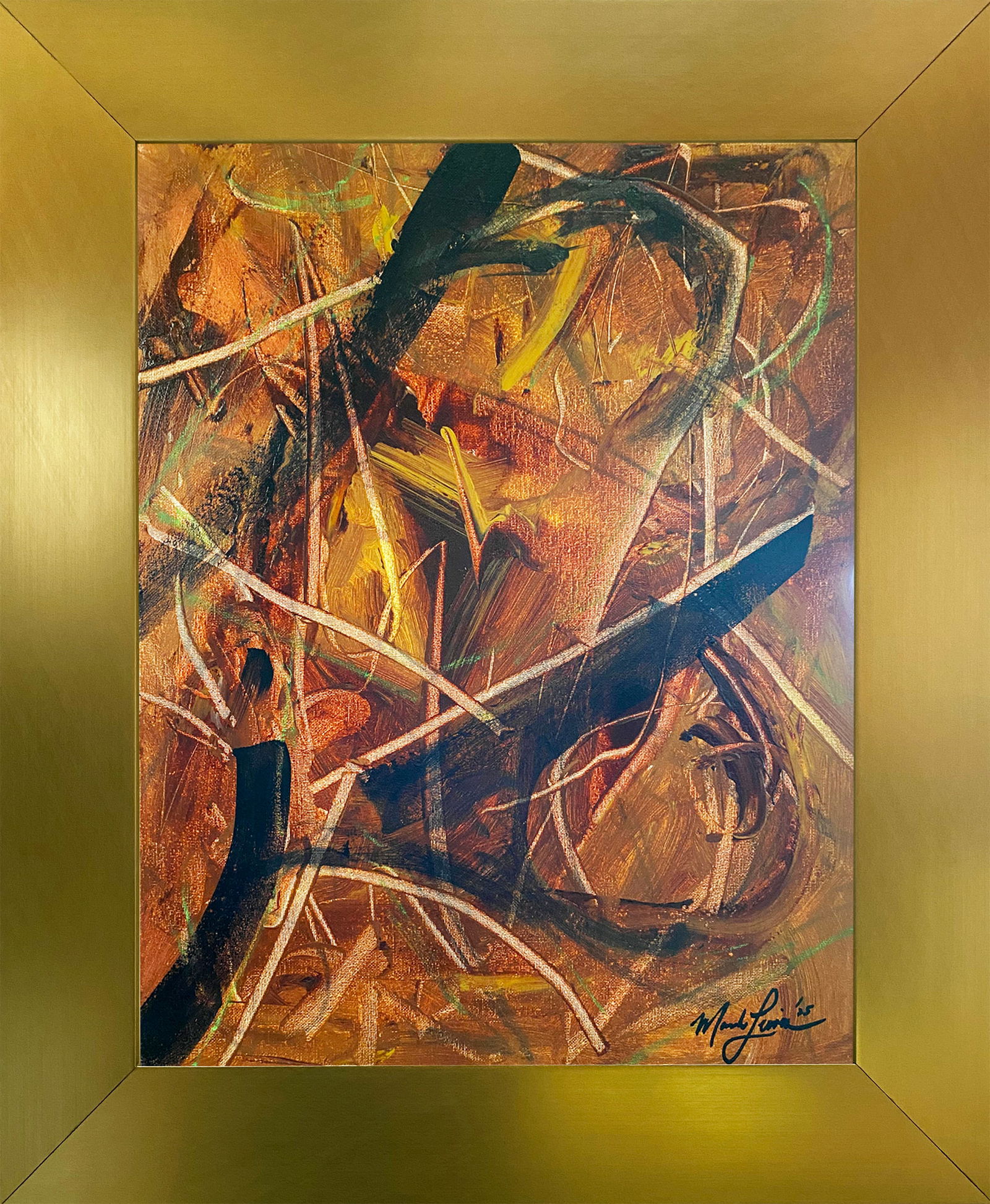 Mark Lewis – Original Abstract Painting on Canvas, Hand-Signed: Original abstract painting by Mark Lewis. This is a one-of-a-kind original work, hand-signed by the artist and accompanied by a certificate of authenticity. 049-25 Contemporary original abstract paint