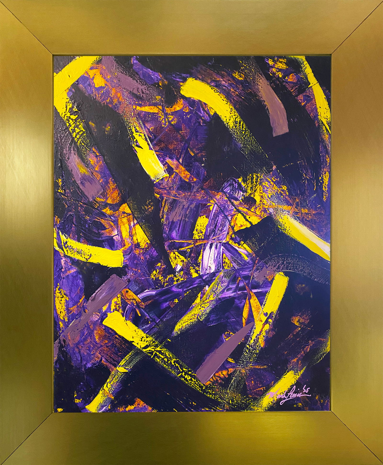 Mark Lewis – Original Abstract Painting on Canvas, Hand-Signed: Original abstract painting by Mark Lewis. This is a one-of-a-kind original work, hand-signed by the artist and accompanied by a certificate of authenticity. 052-25 Contemporary original abstract paint
