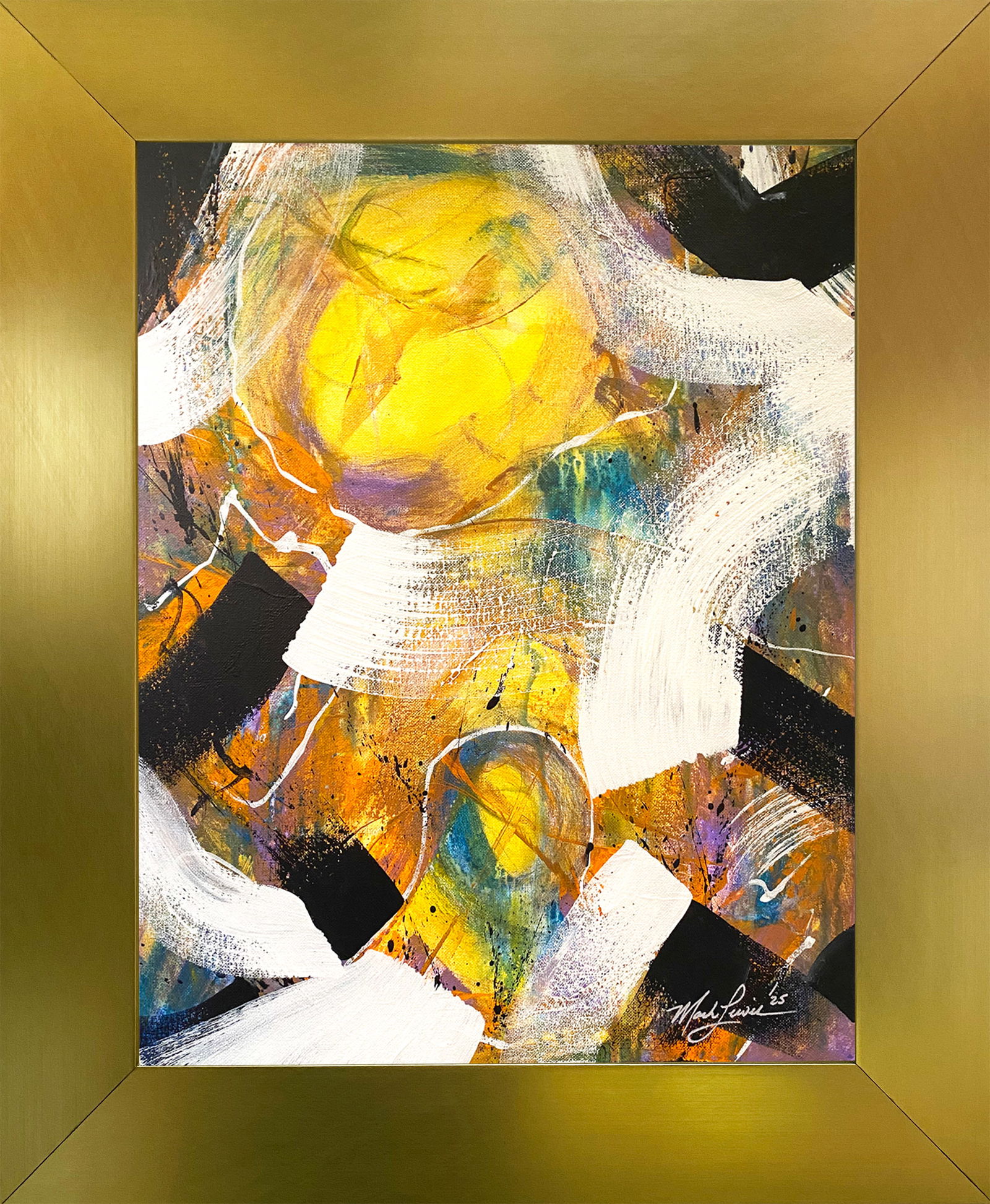 Mark Lewis – Original Abstract Painting on Canvas, Hand-Signed: Original abstract painting by Mark Lewis. This is a one-of-a-kind original work, hand-signed by the artist and accompanied by a certificate of authenticity. 056-25 Contemporary original abstract paint