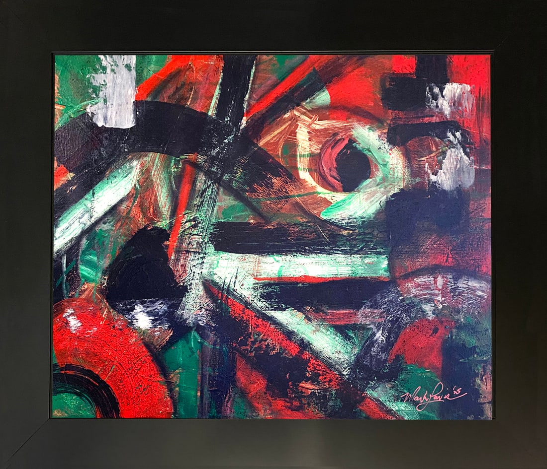 Mark Lewis – Original Abstract Painting on Canvas, Hand-Signed: Original abstract painting by Mark Lewis. This is a one-of-a-kind original work, hand-signed by the artist and accompanied by a certificate of authenticity. 047-25 Contemporary original abstract paint