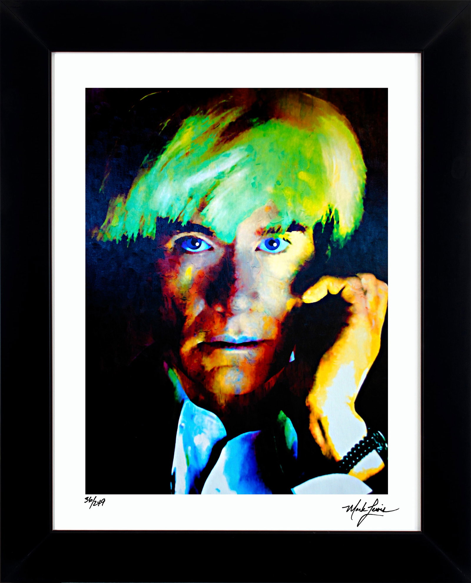 Mark Lewis – Signed Limited Edition Abstract Artwork on Fine Art Paper: Signed limited edition abstract artwork by Mark Lewis. This work is part of a numbered limited edition and is hand-signed by the artist. Custom framed display measures 27" x 22" in size with a matte b