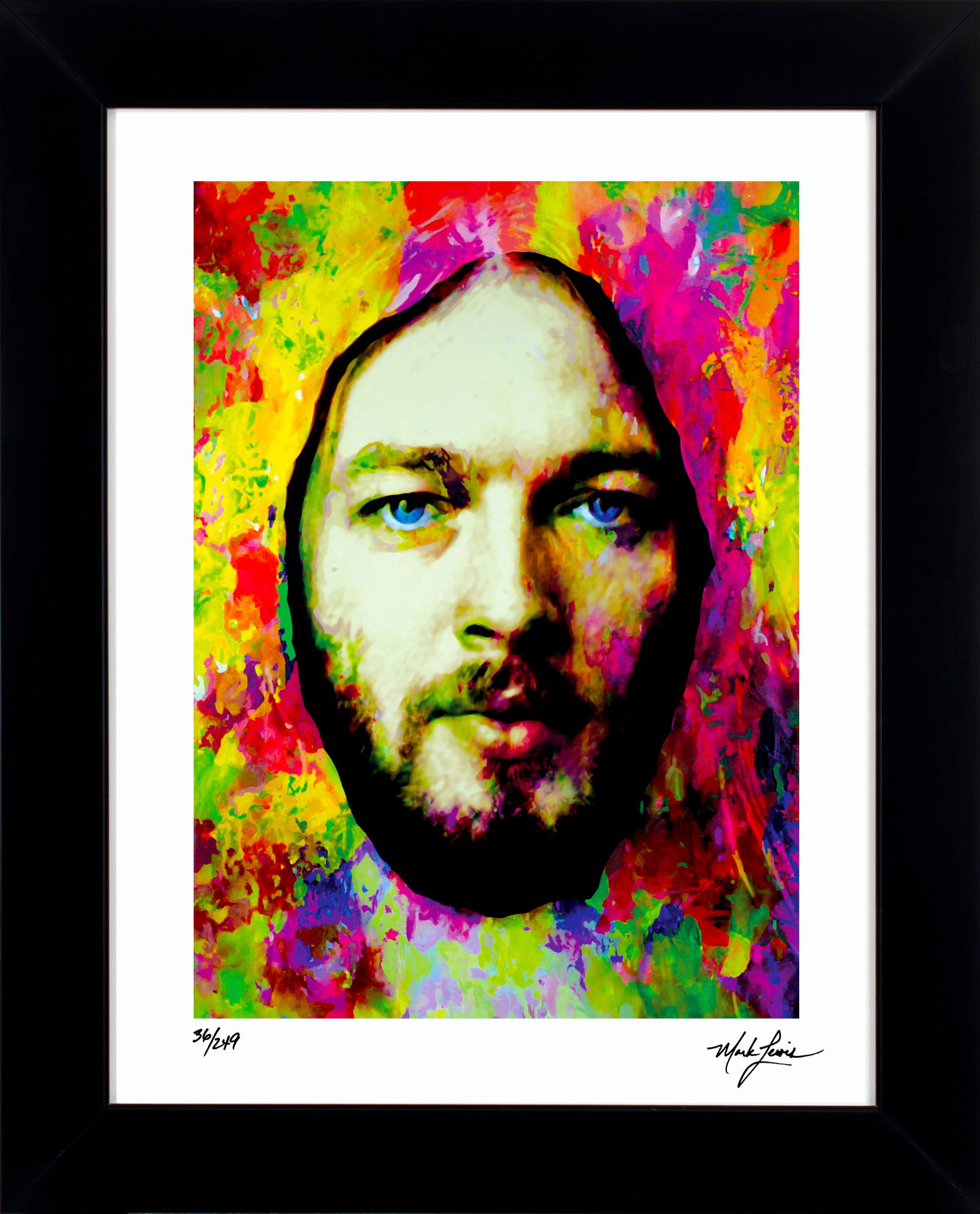 Mark Lewis – Signed Limited Edition Abstract Artwork on Fine Art Paper: Signed limited edition abstract artwork by Mark Lewis. This work is part of a numbered limited edition and is hand-signed by the artist. Custom framed display measures 27" x 22" in size with a matte b