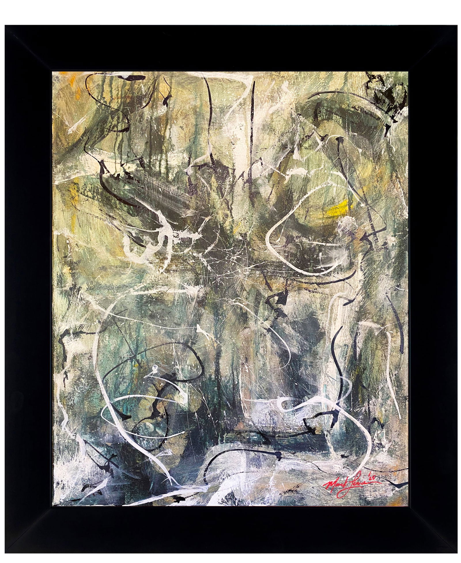 Mark Lewis – Original Abstract Painting on Canvas, Hand-Signed: Original abstract painting by Mark Lewis. This is a one-of-a-kind original work, hand-signed by the artist and accompanied by a certificate of authenticity. 003-25 Contemporary original abstract paint